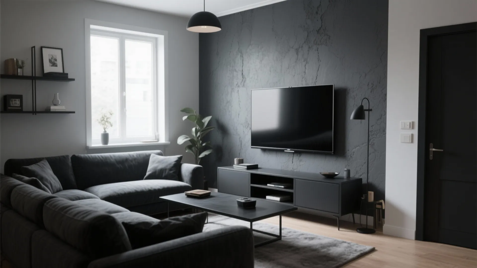 3. Charcoal Accent Wall Behind the TV