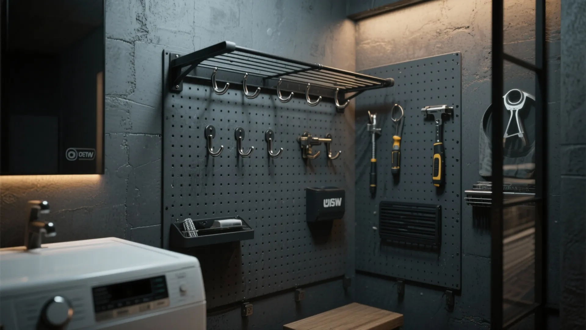 3. Charcoal Feature Wall with Utility Fixtures