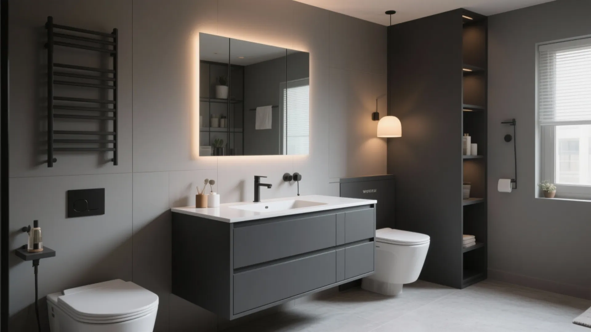 3. Charcoal Vanity with White Countertop