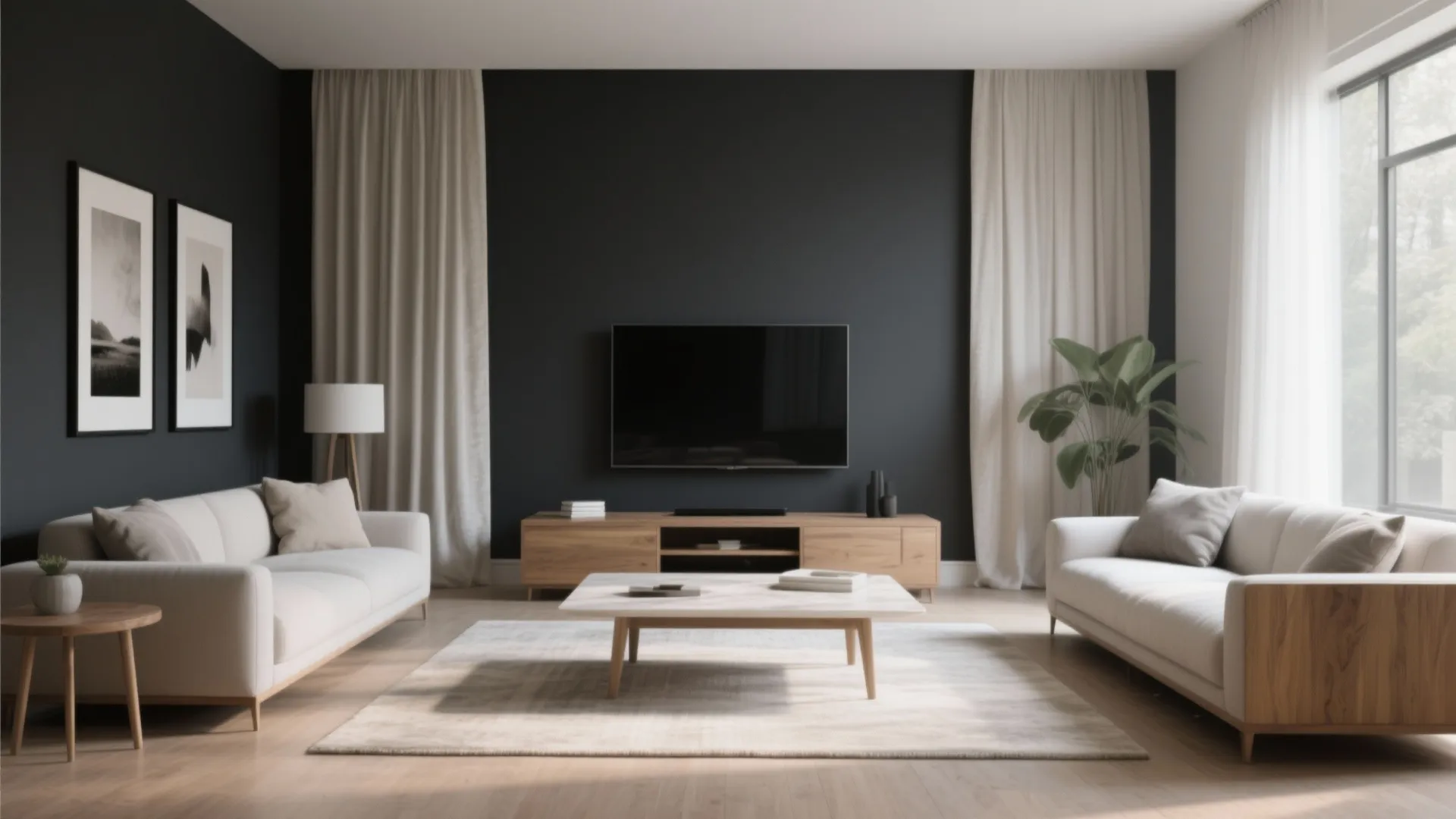 Charcoal Accent Wall with High-LRV Companions