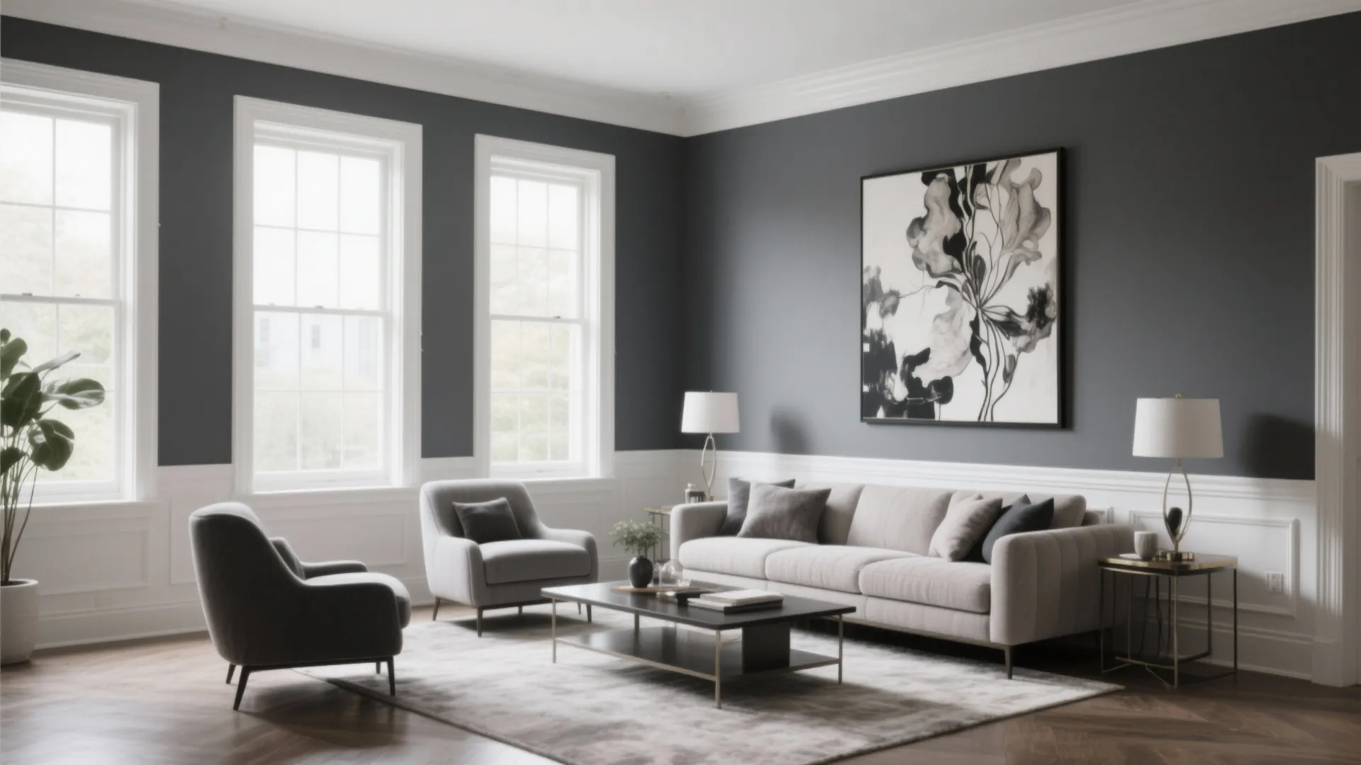 5. Charcoal with Crisp White Trim