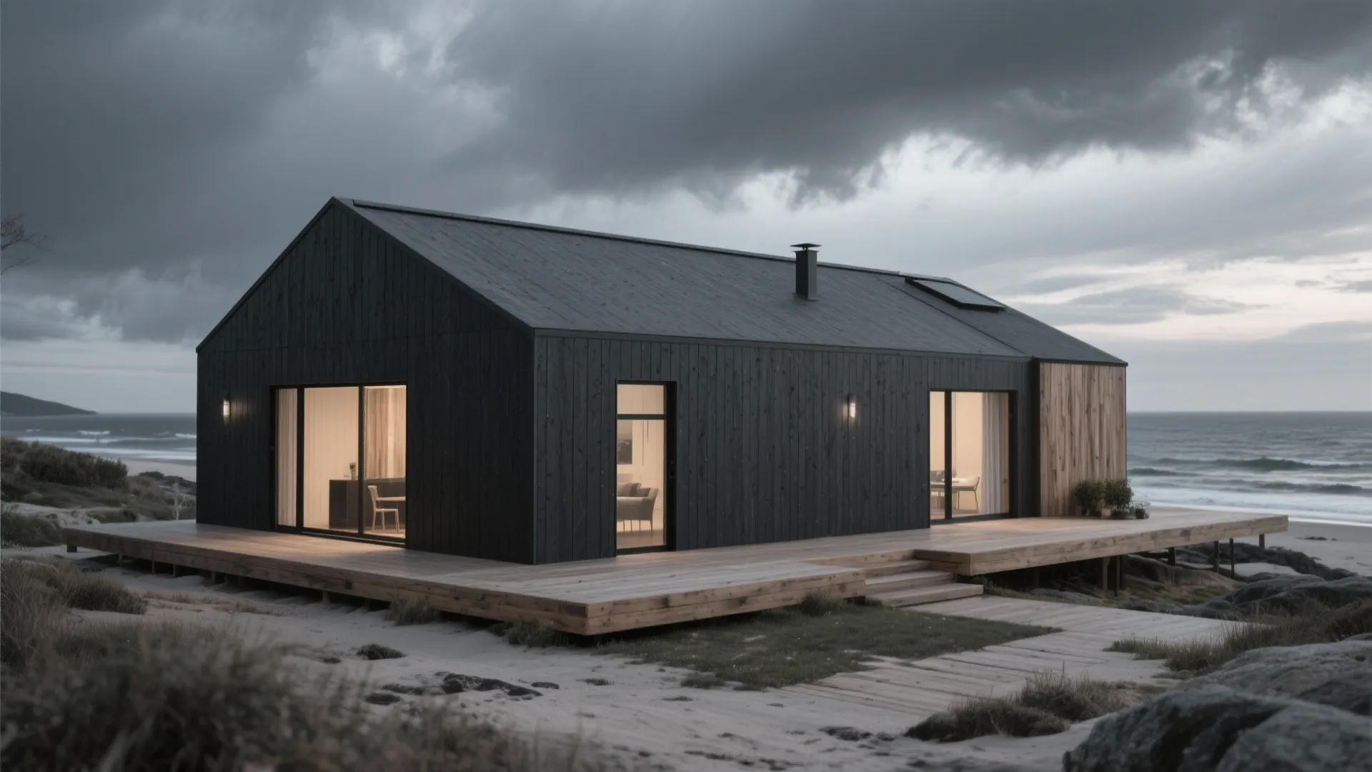 5. Monochrome Charcoal with Natural Wood Highlights