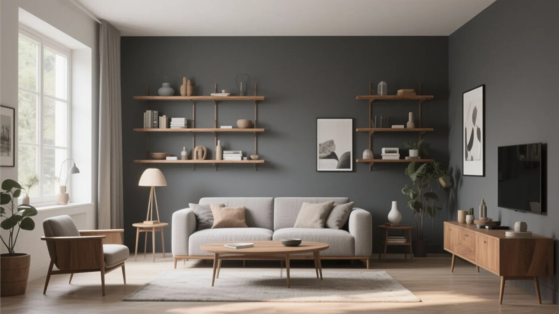 4. Charcoal Grey + Natural Wood