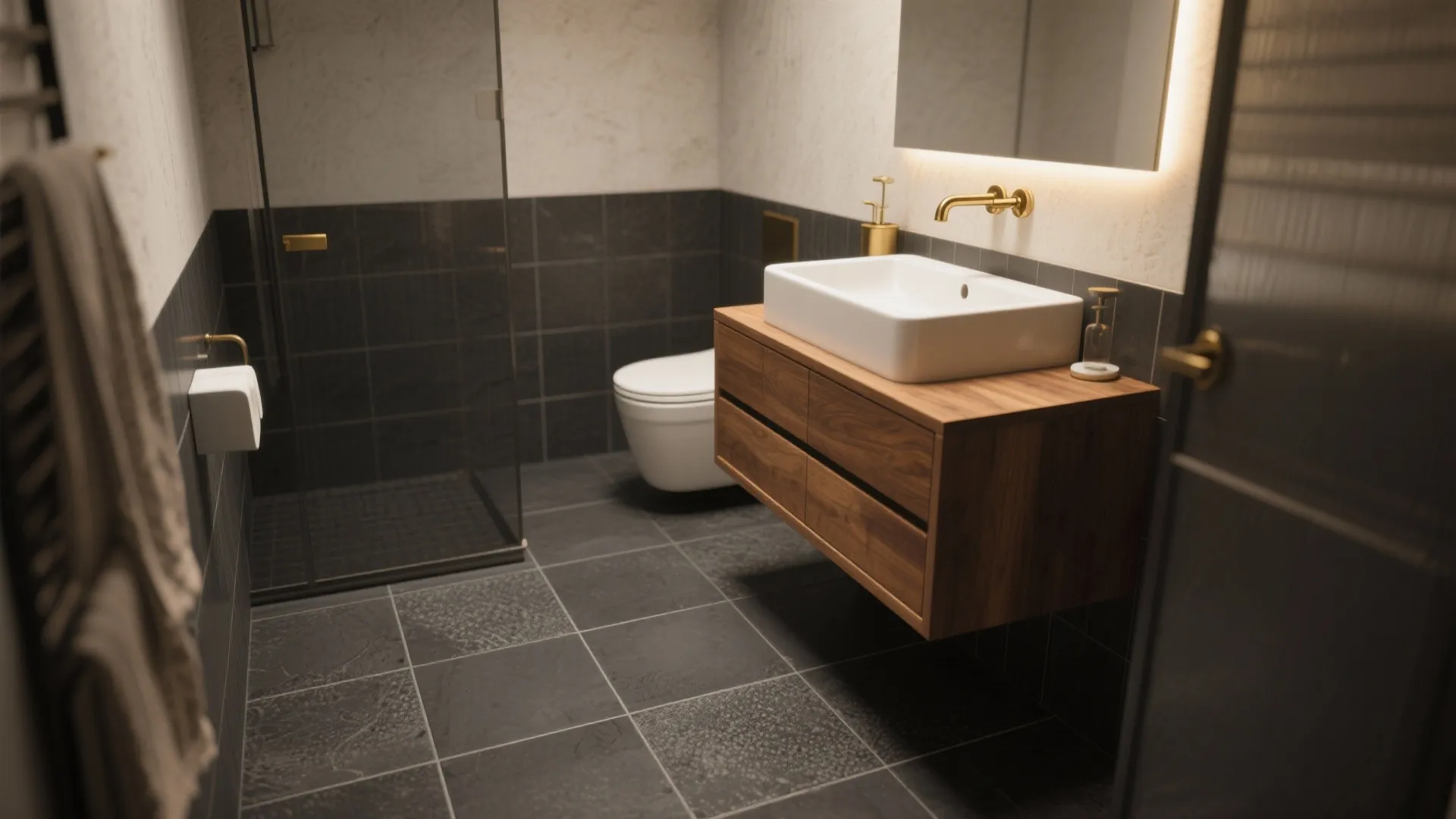 4. Matte charcoal with warm wood accents