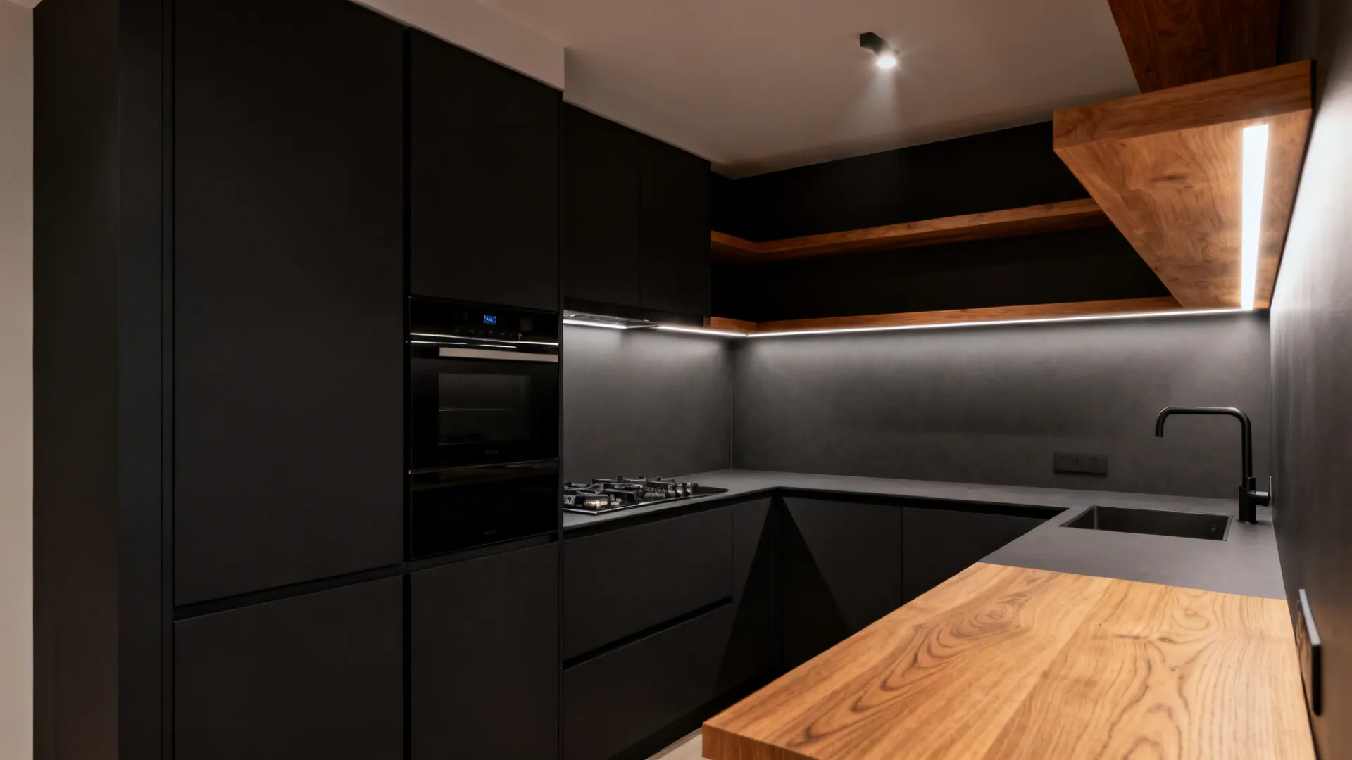 Idea 4: Charcoal Slab with Wood Accents