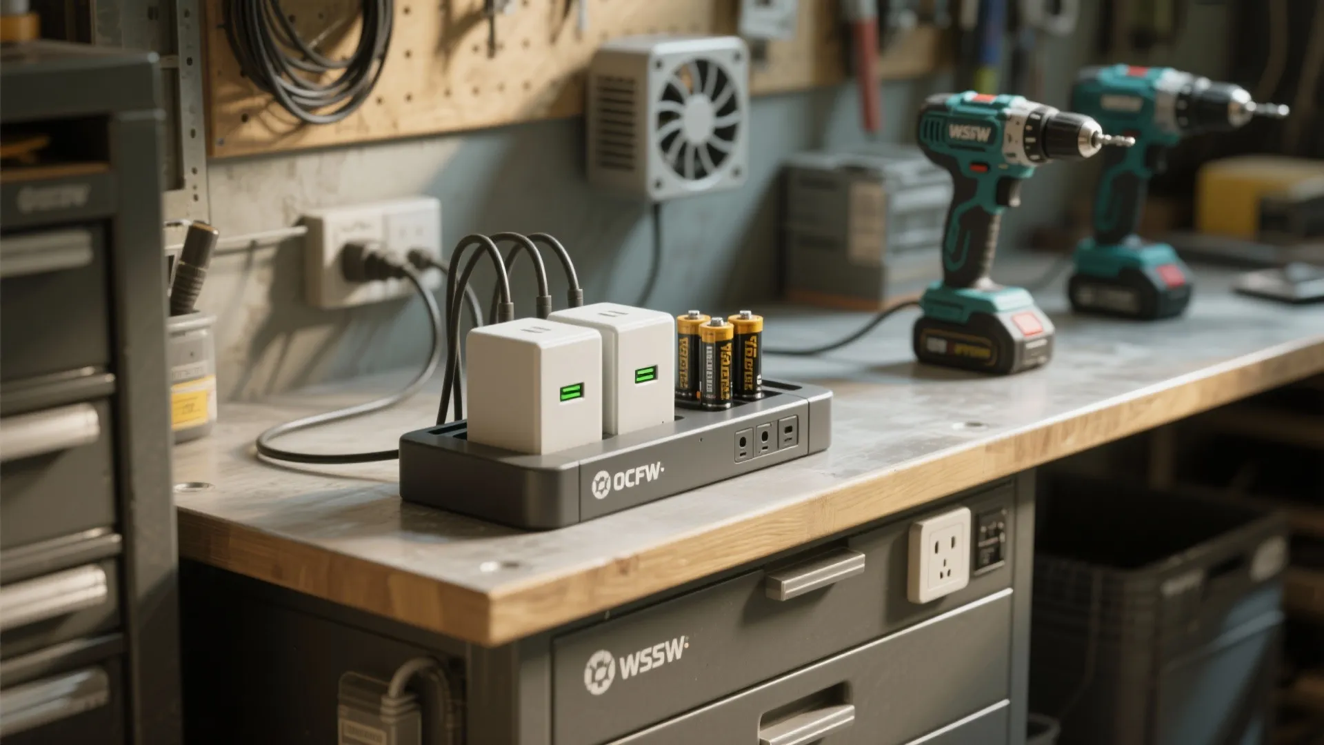 4. Cord and charging station built into the counter