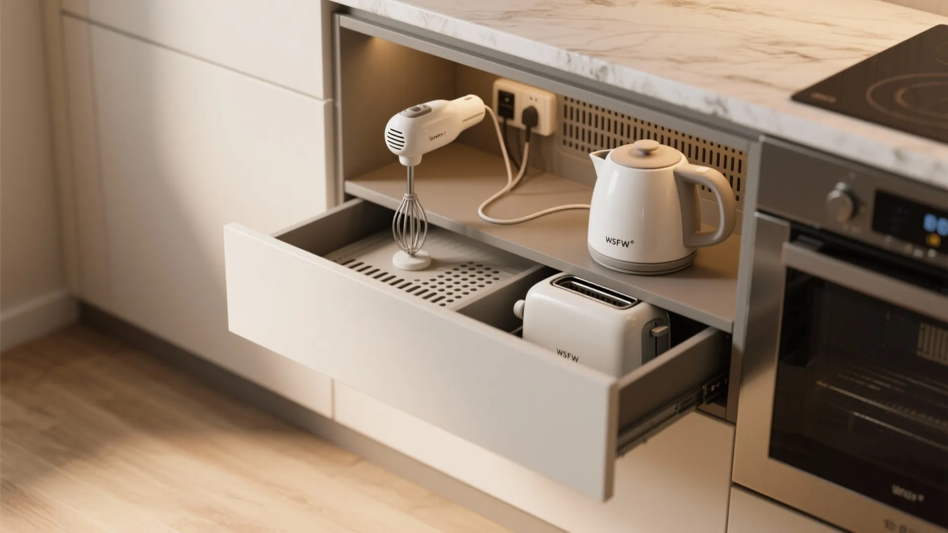 3. Appliance Garage with Charging Drawer