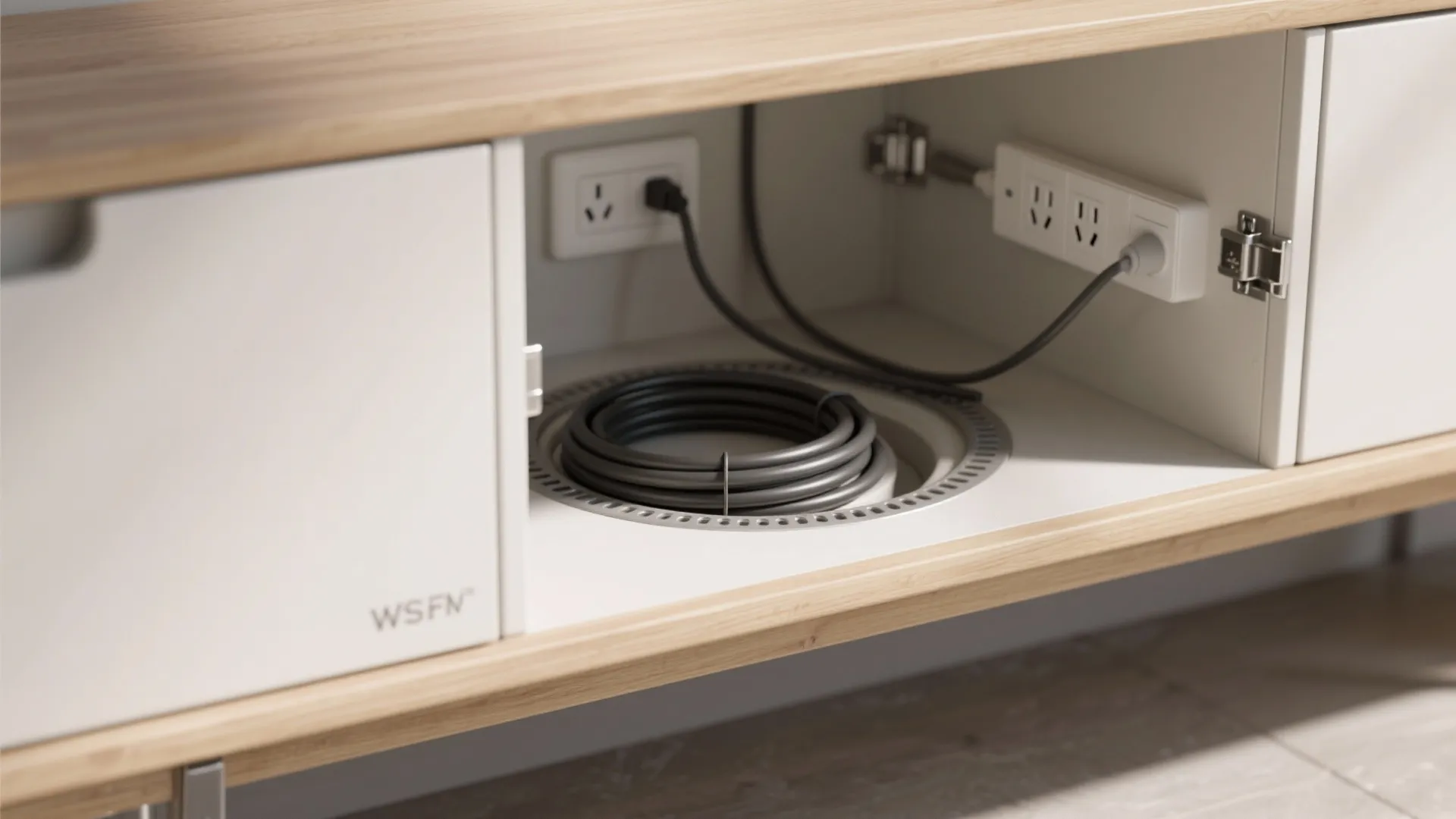 Floating console with concealed charging