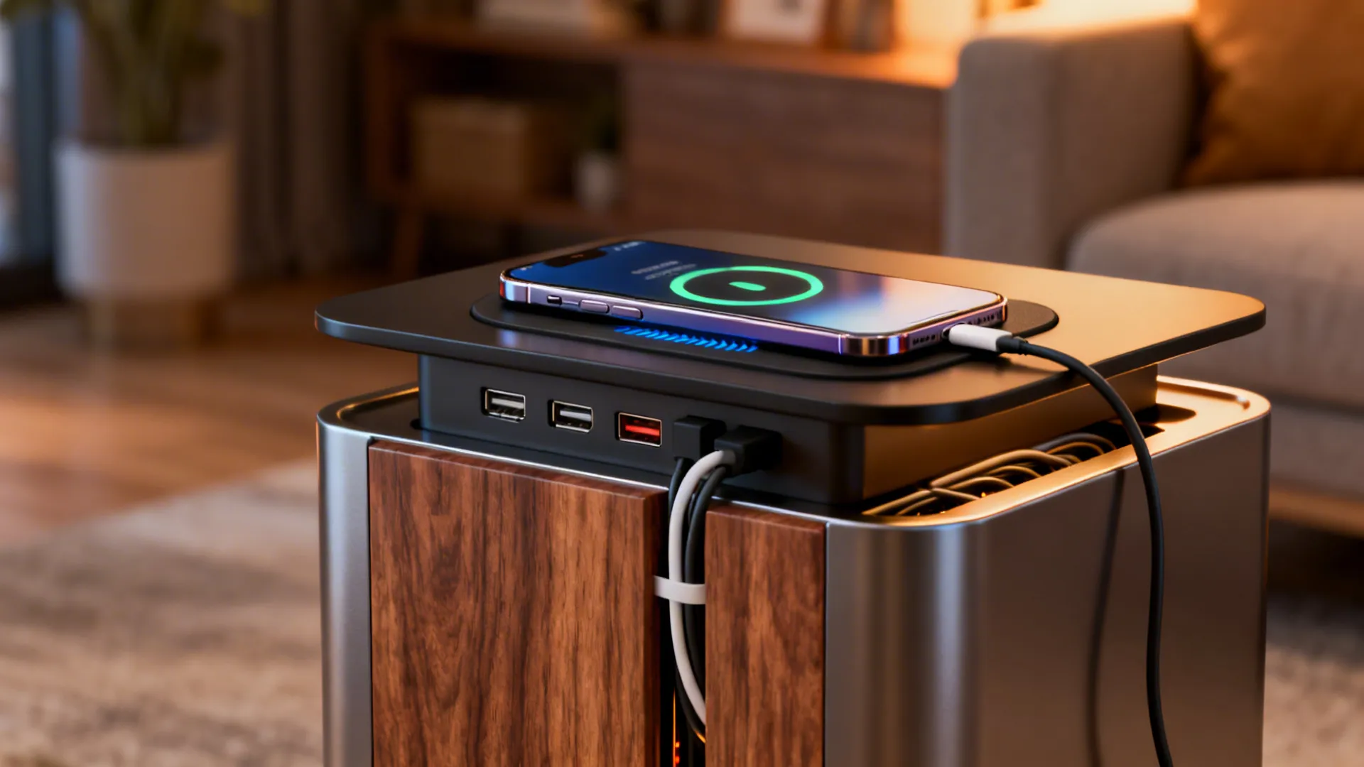 5. Multi-Functional End Tables with Built-In Charging