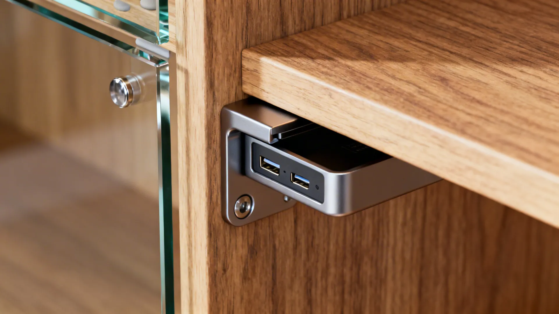 5) Island-End Showcase With Glass and Integrated Charging