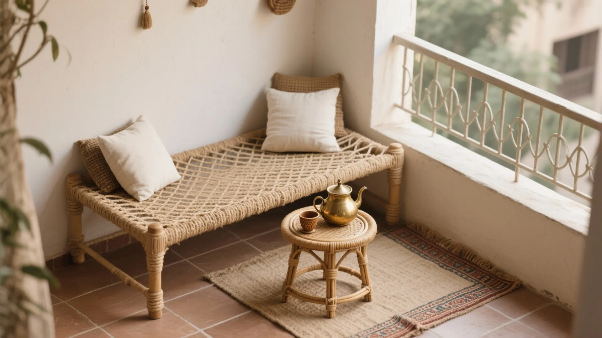 Traditional Indian Seating Nook with Charpai Textures