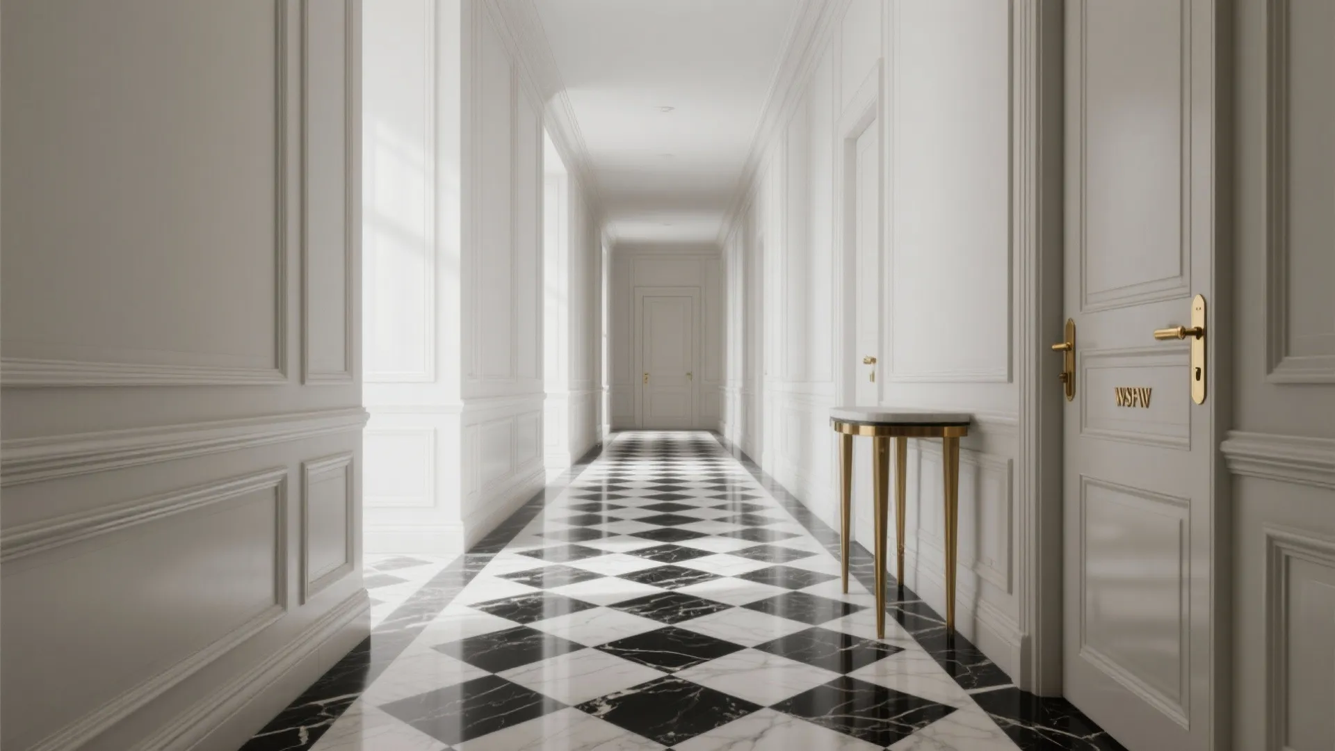 Classic Checkerboard with Honed Marble (or Porcelain Lookalike)