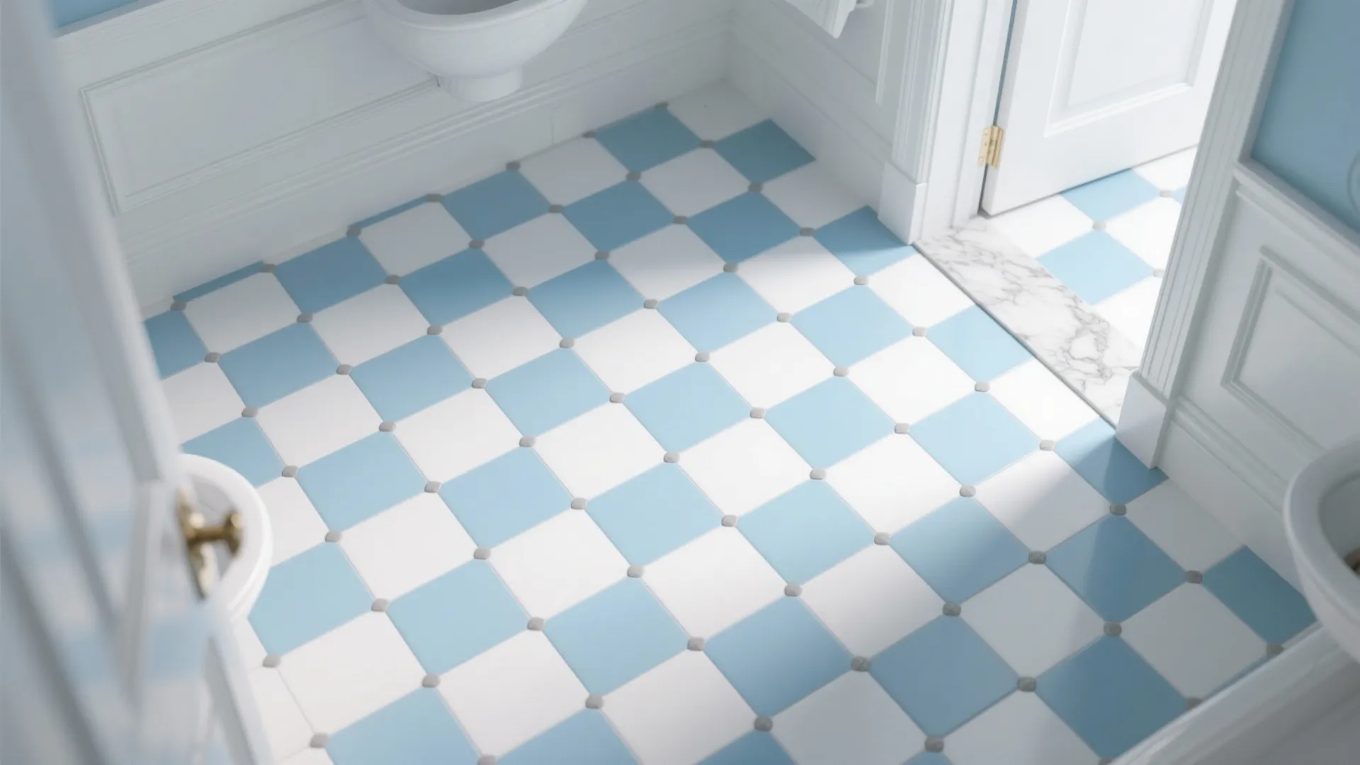 Blue and White Checkerboard Floor