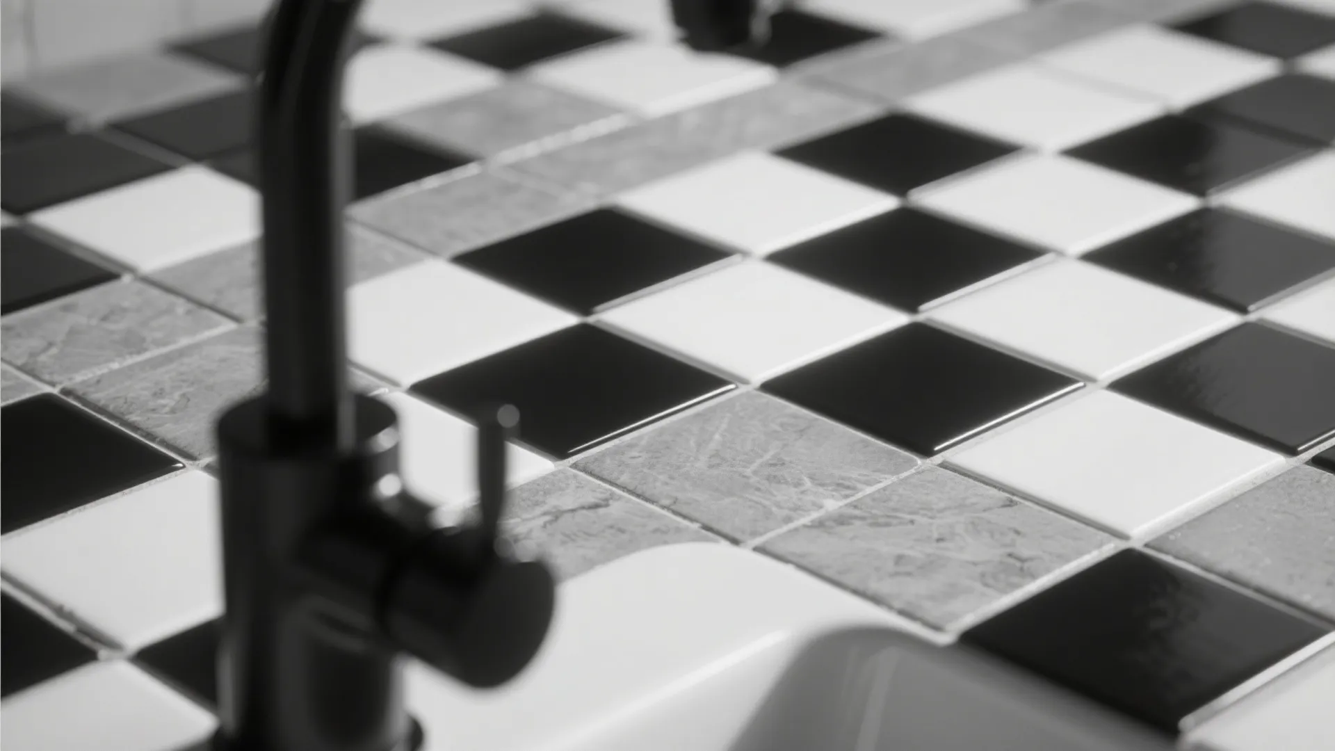 1. Classic Checkerboard with Modern Fixtures