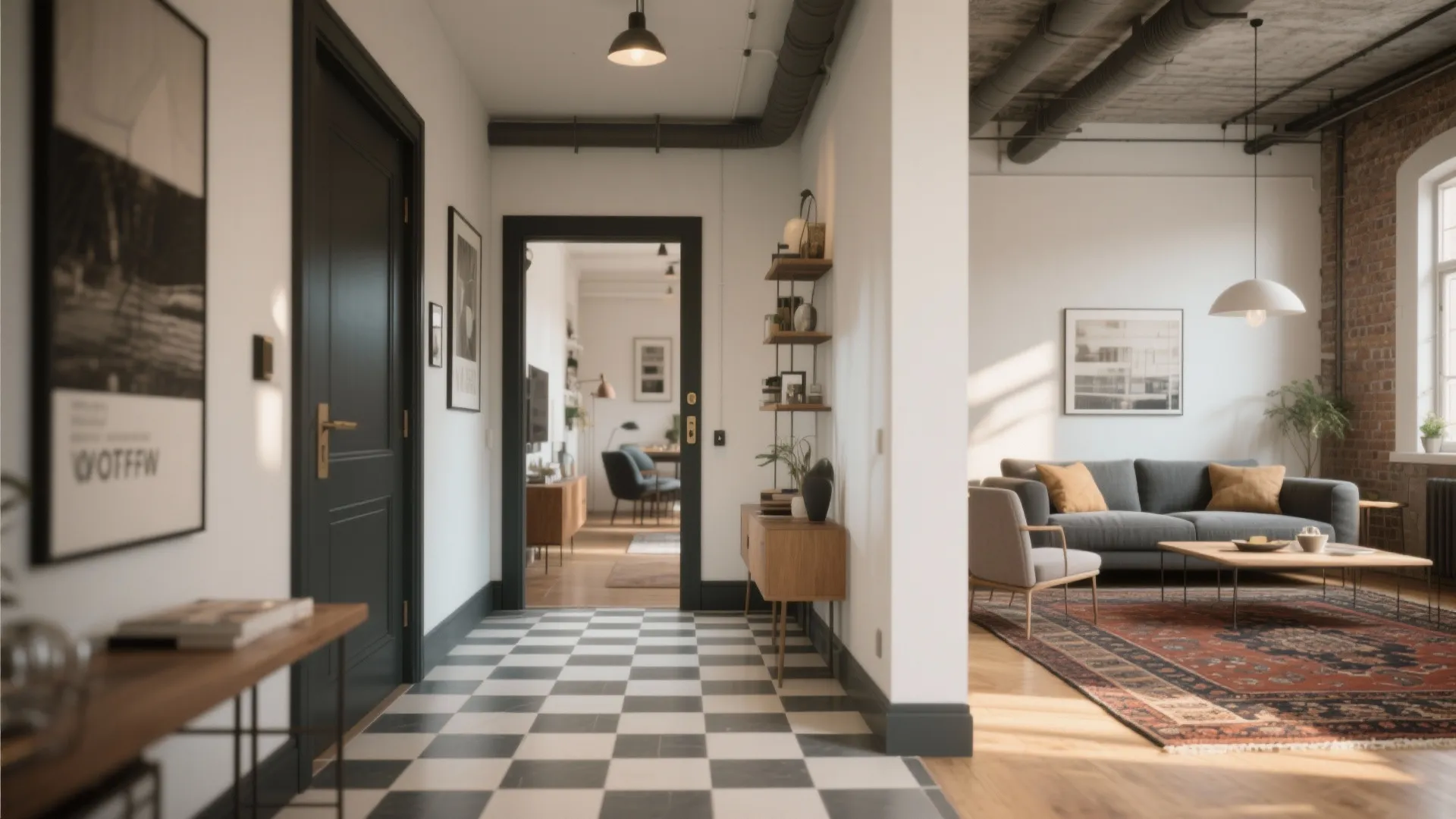 3. Checkerboard or geometric tiles as focal points