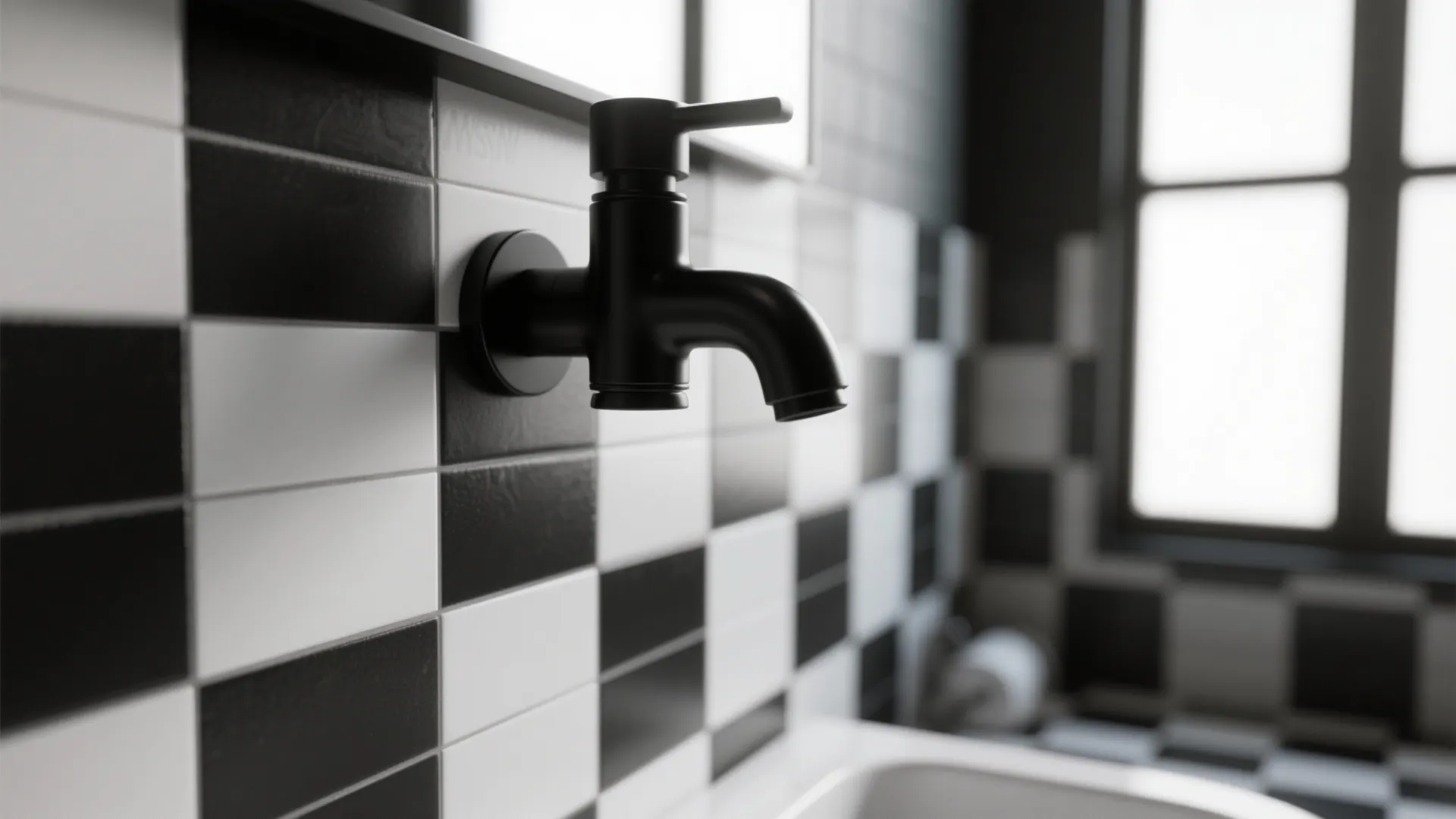 1. Classic Checkerboard with Modern Fixtures