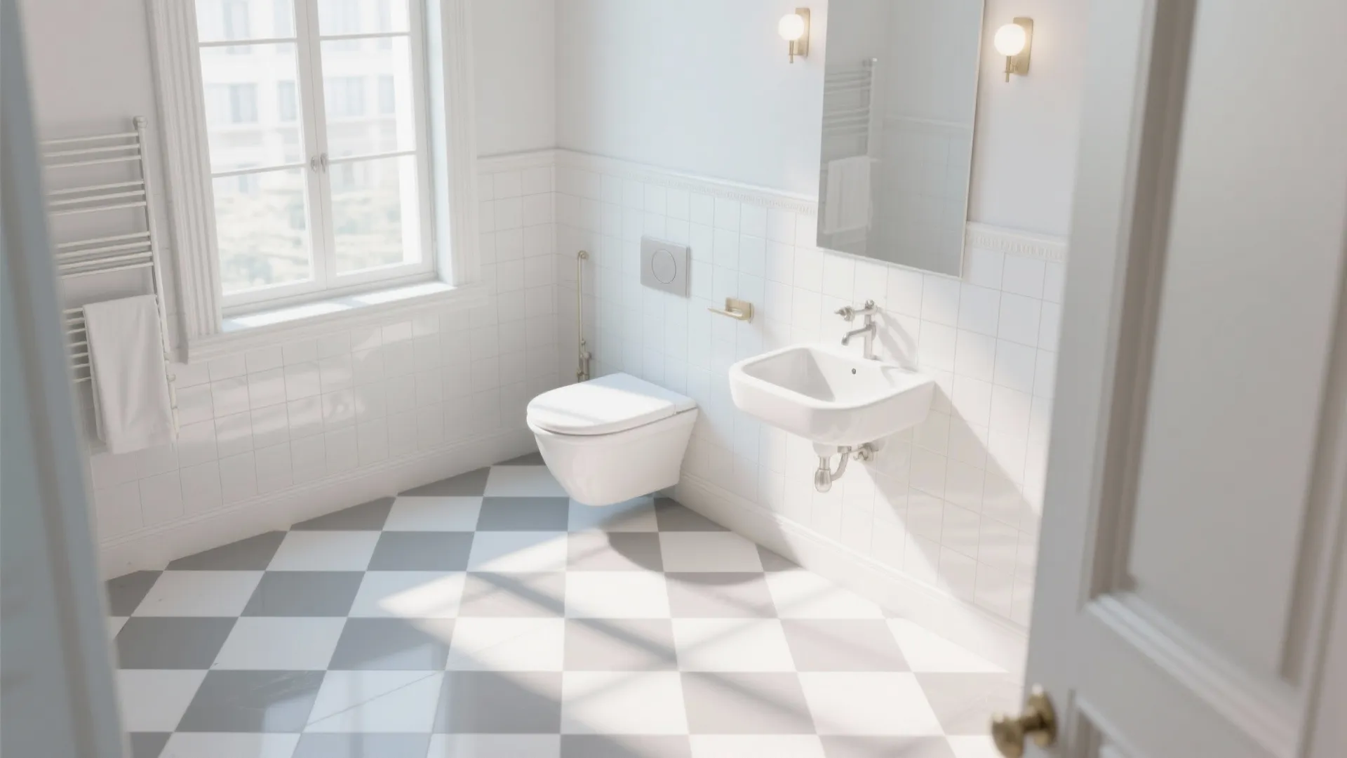 8. Checkerboard Floor in White & Light Gray