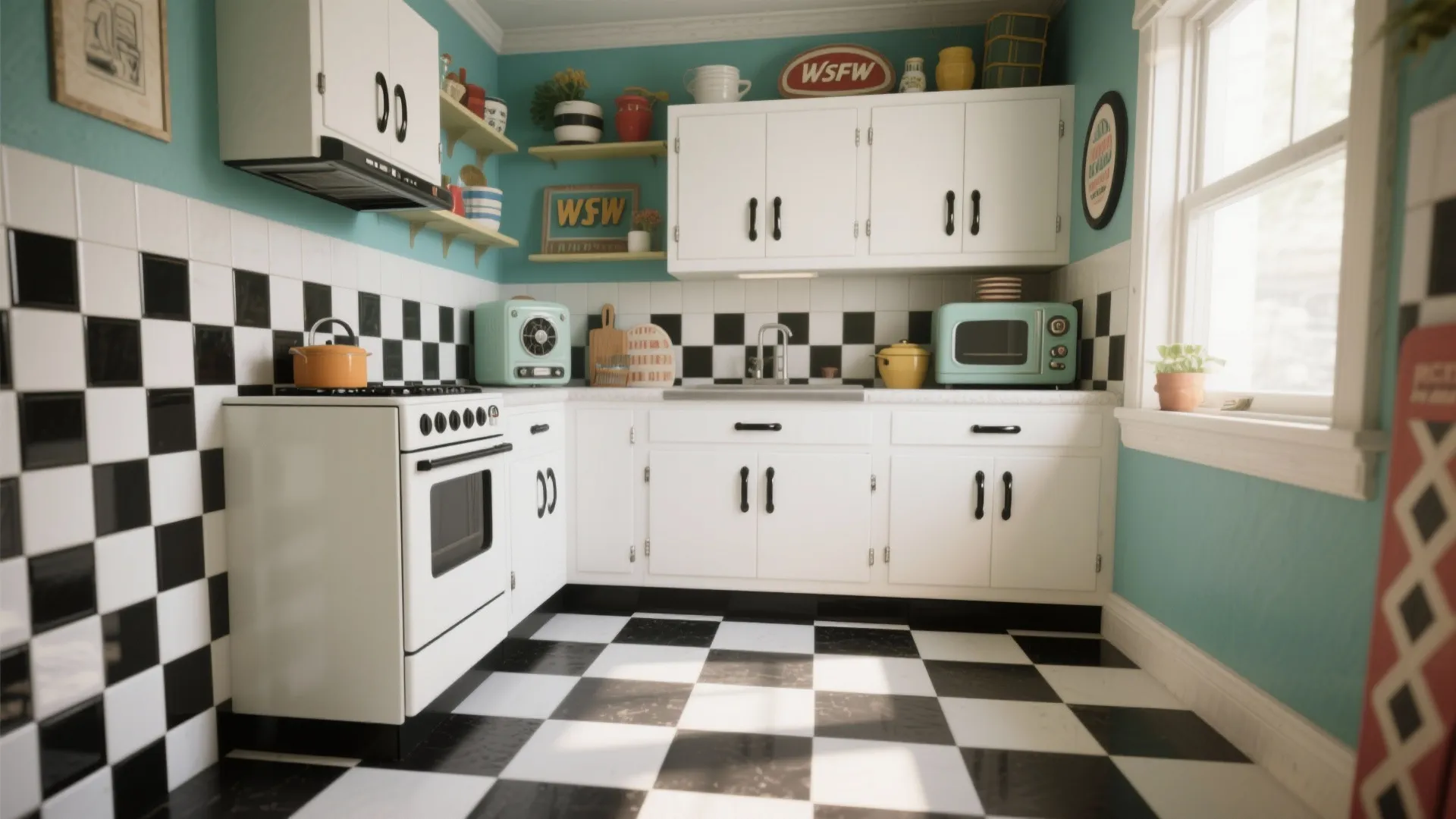 3. Black-and-white checkerboard for retro charm