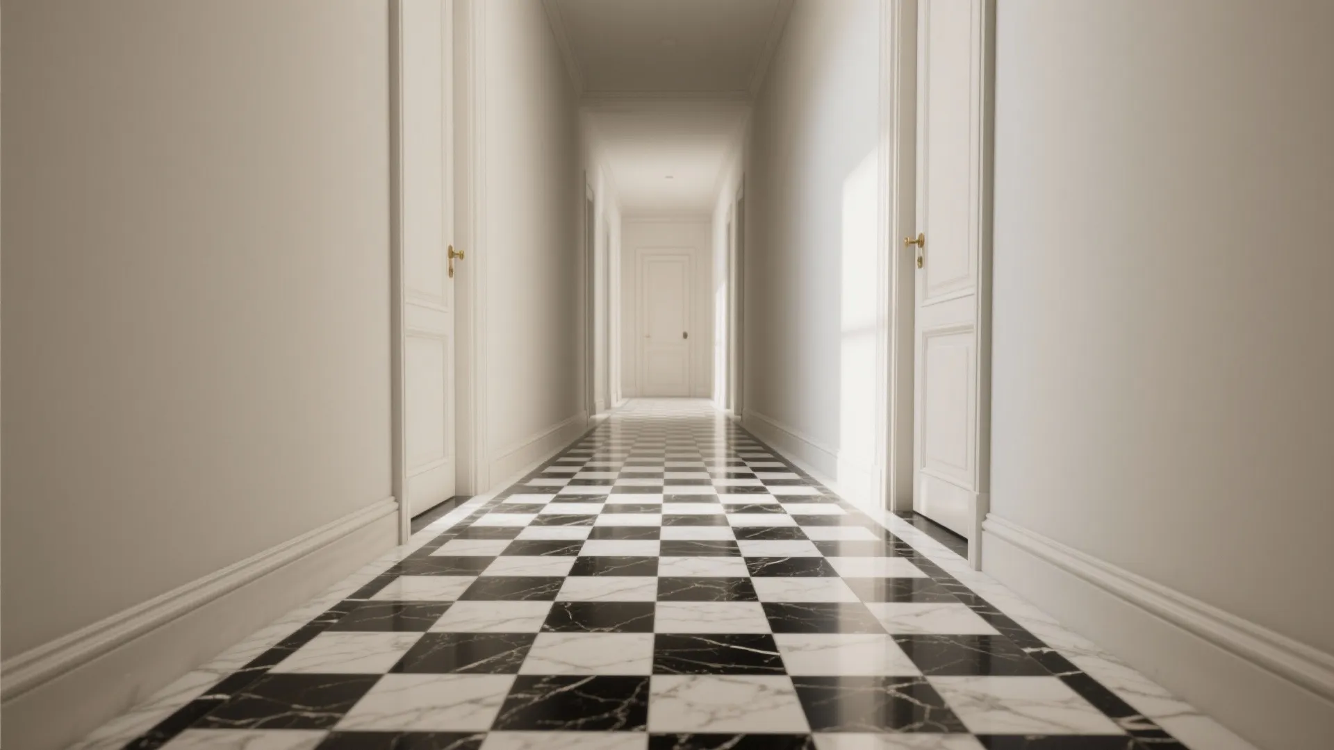 Timeless Checkerboard Marble in the Hall