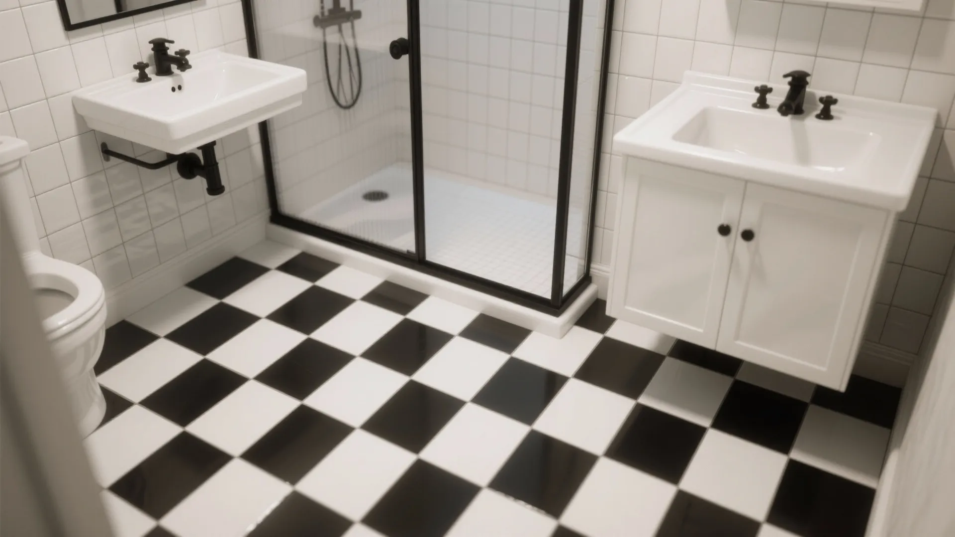 1. Classic checkerboard with modern fixtures