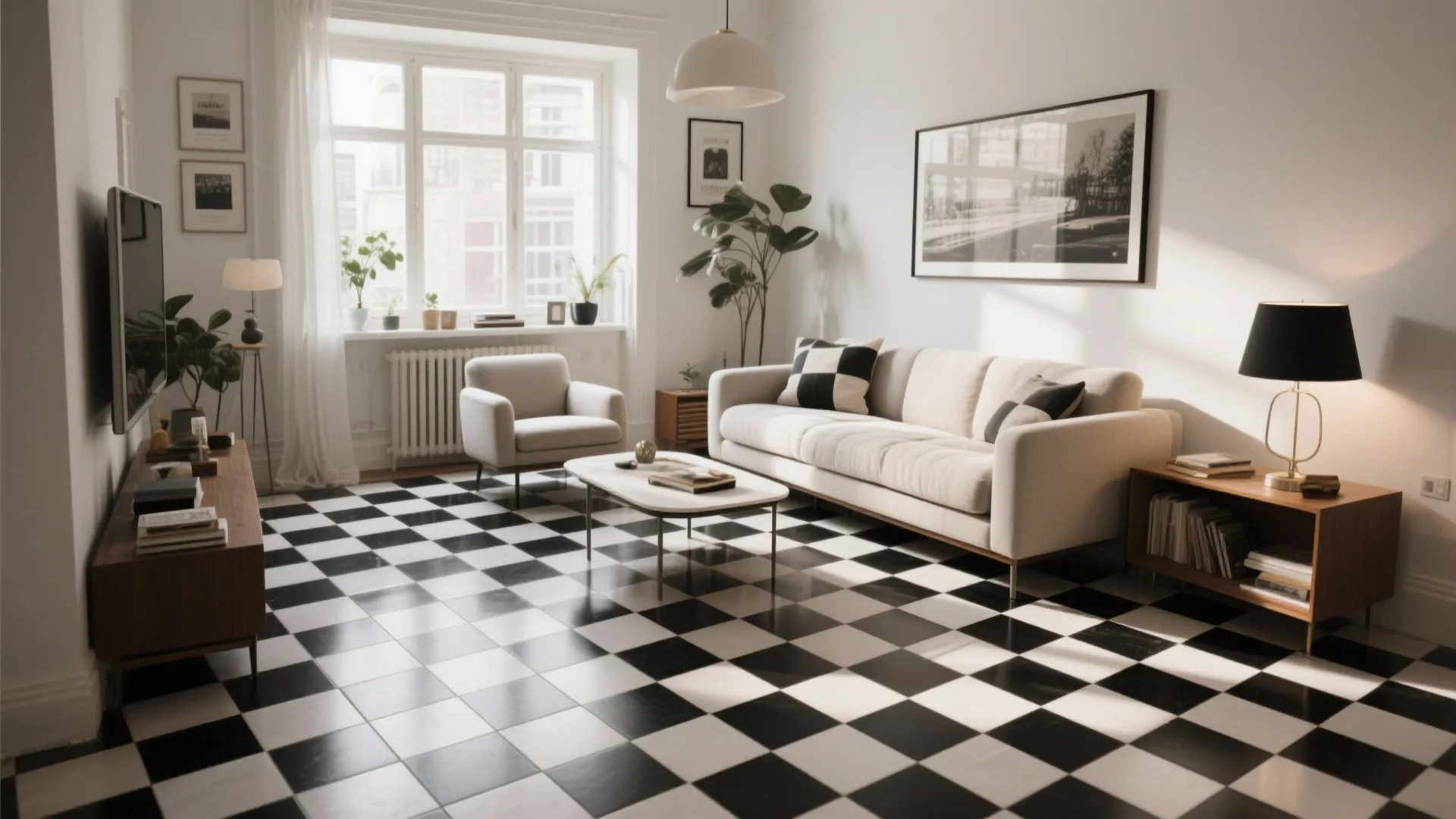 8. Black and White Checkerboard Tiles