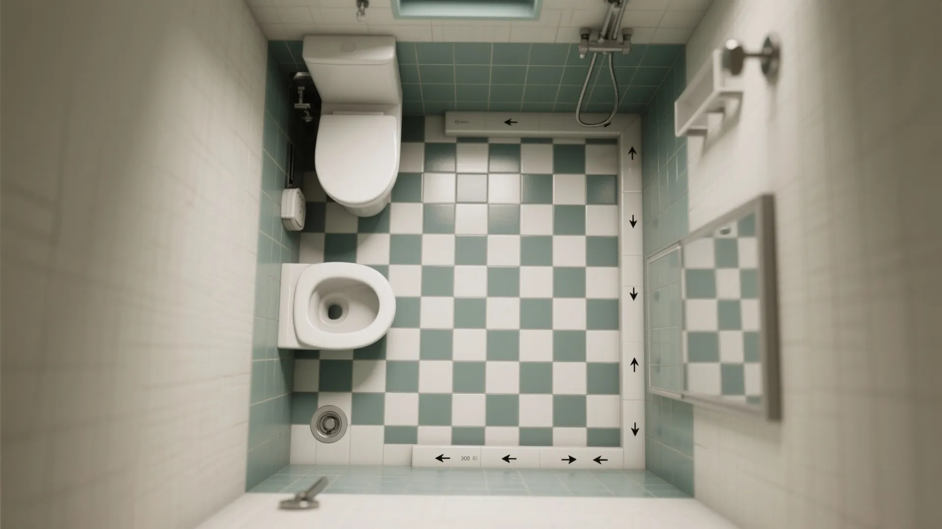 Checkerboard floor with quiet walls