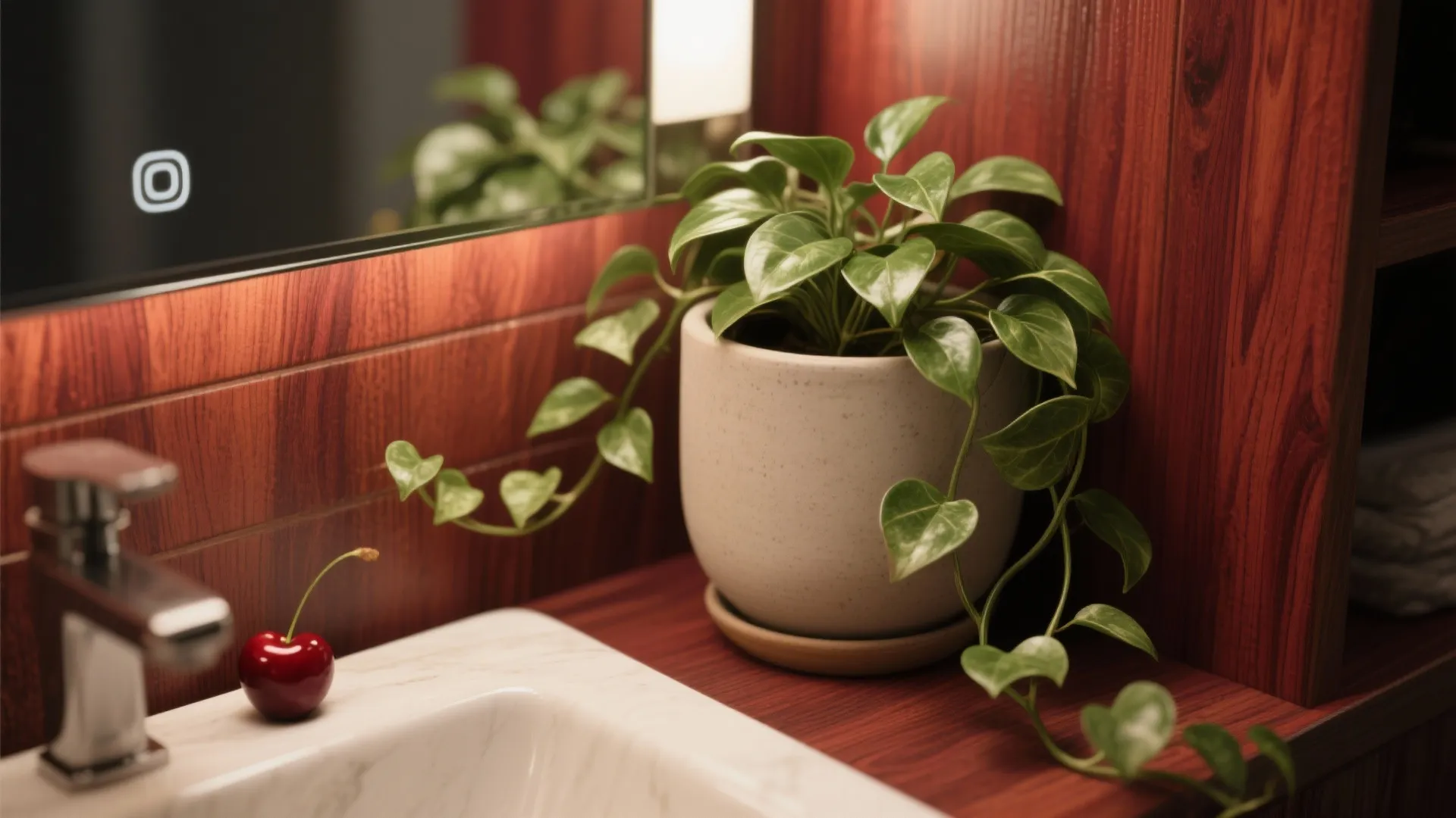 Warm Wood and Greenery Pairing with Cherry