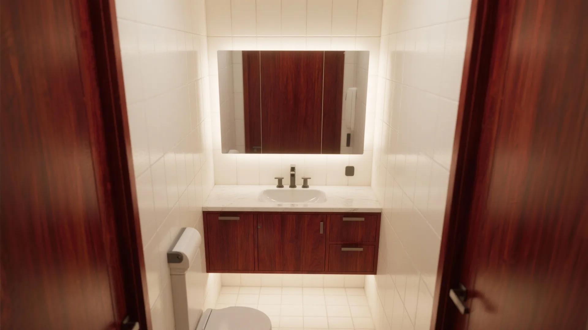 Cherry-Stained Vanity as a Focal Point