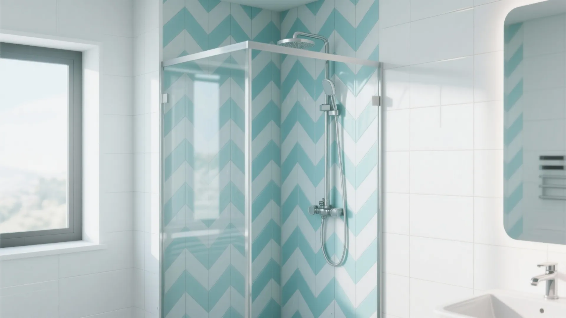 7. Chevron Aqua Shower Zone