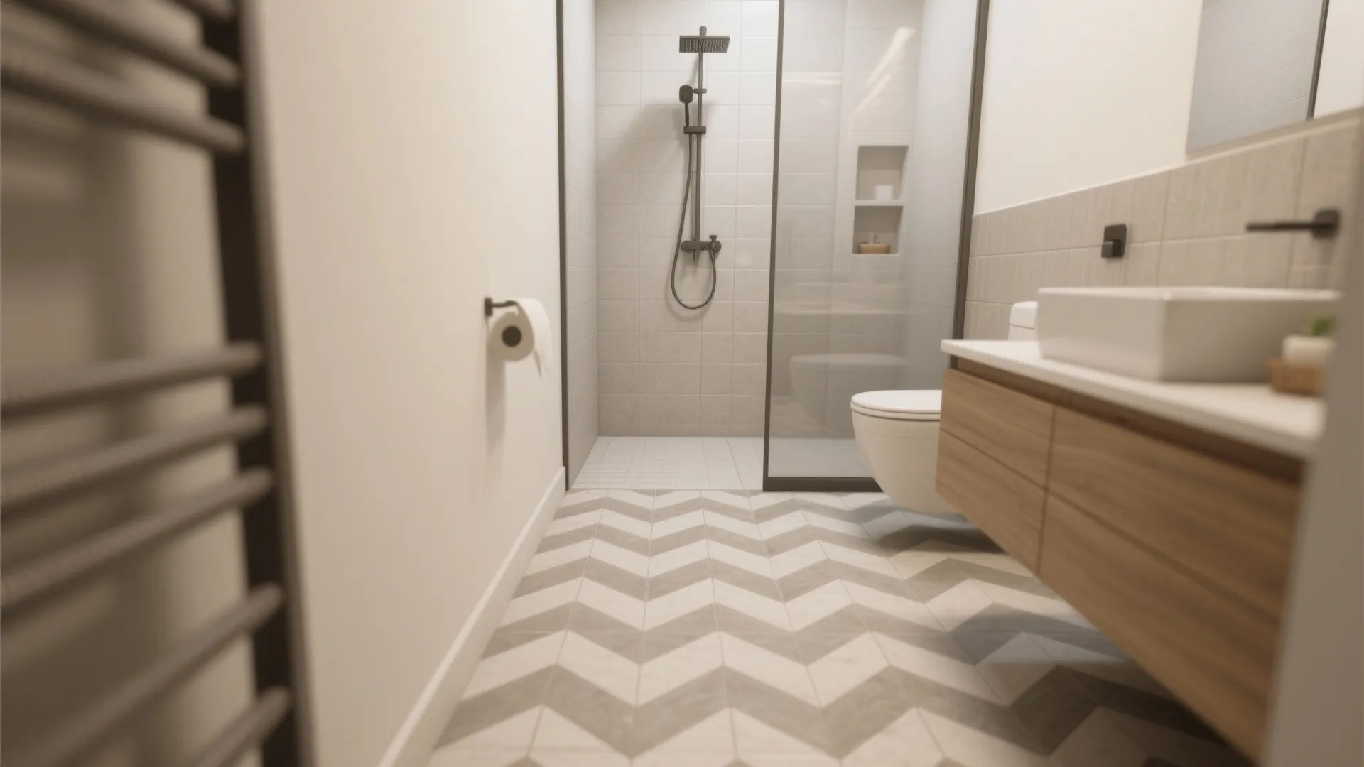 Chevron-lay medium tiles for dynamic flow