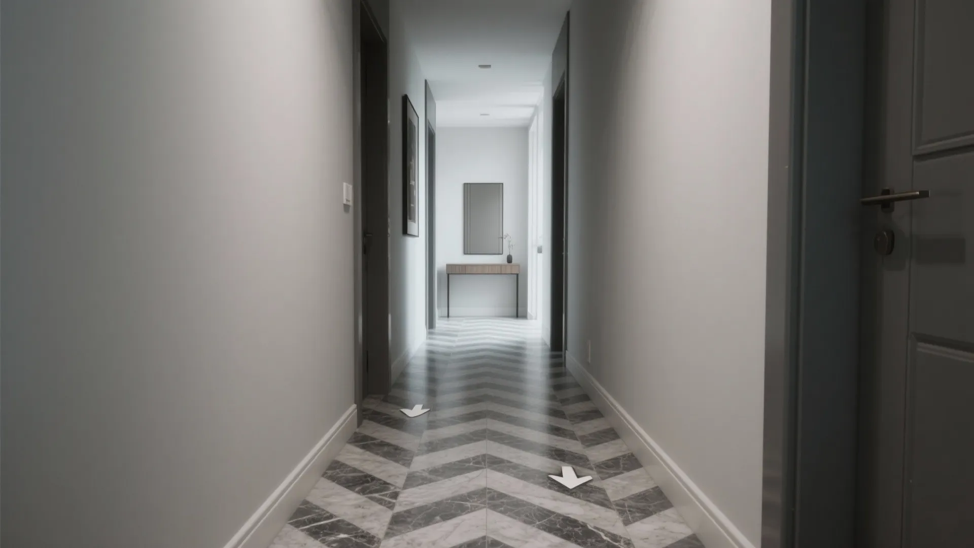 Chevron and Herringbone Granite for a Longer Hall