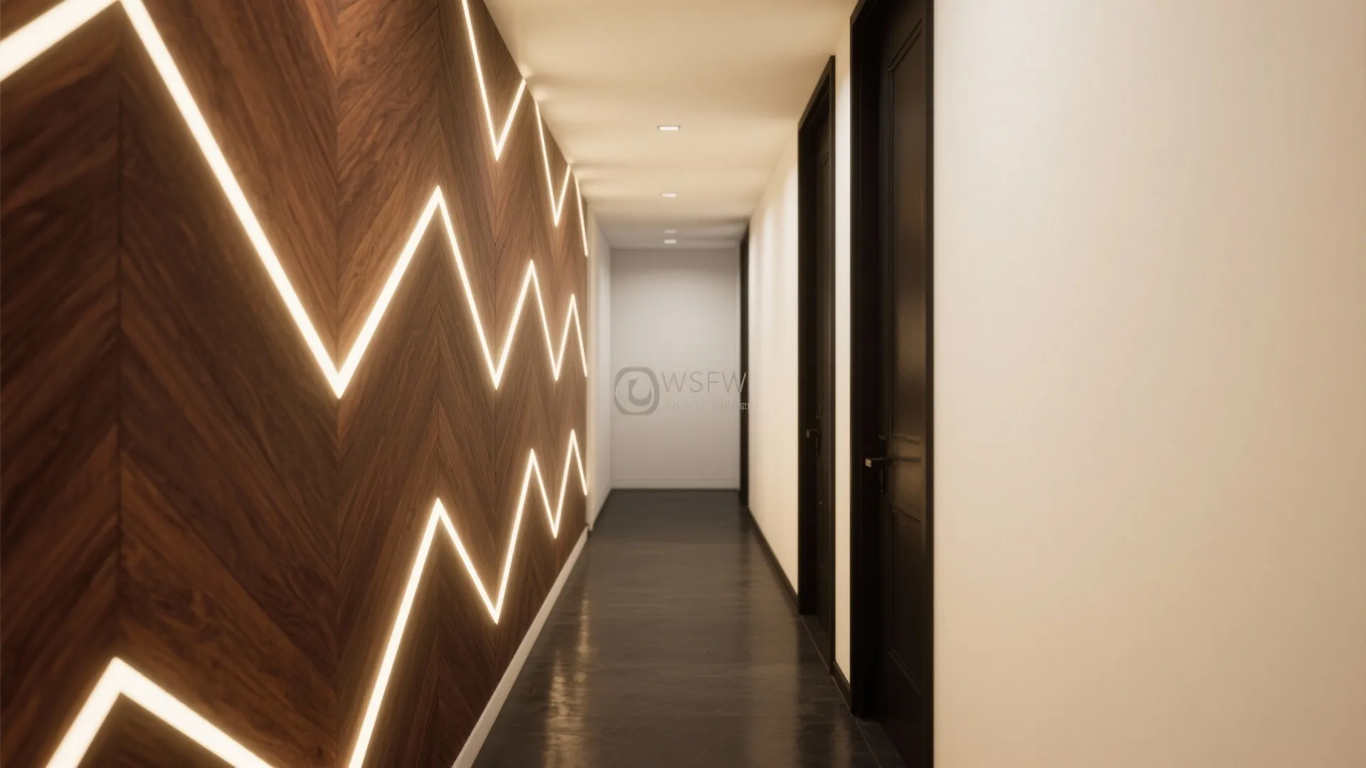 Chevron Wood Feature Wall with Integrated Lighting