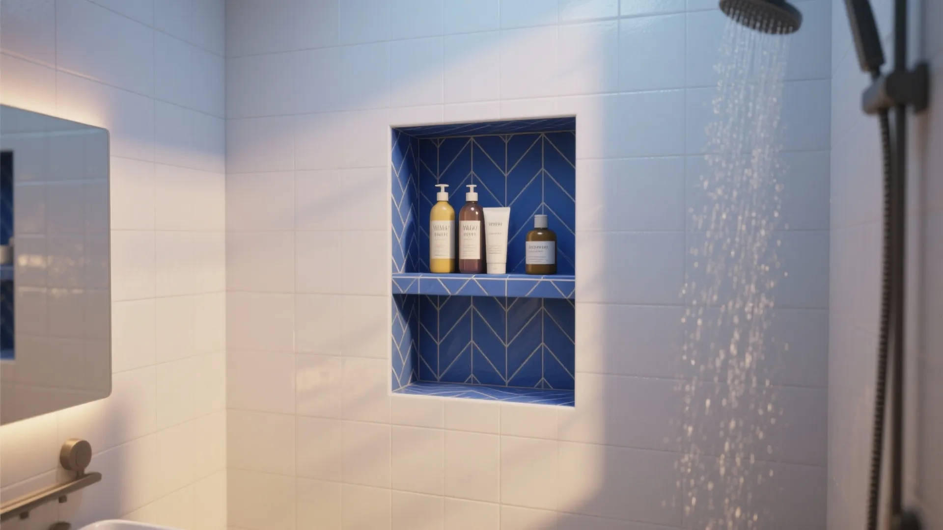 3. Blue Chevron Shower Niche