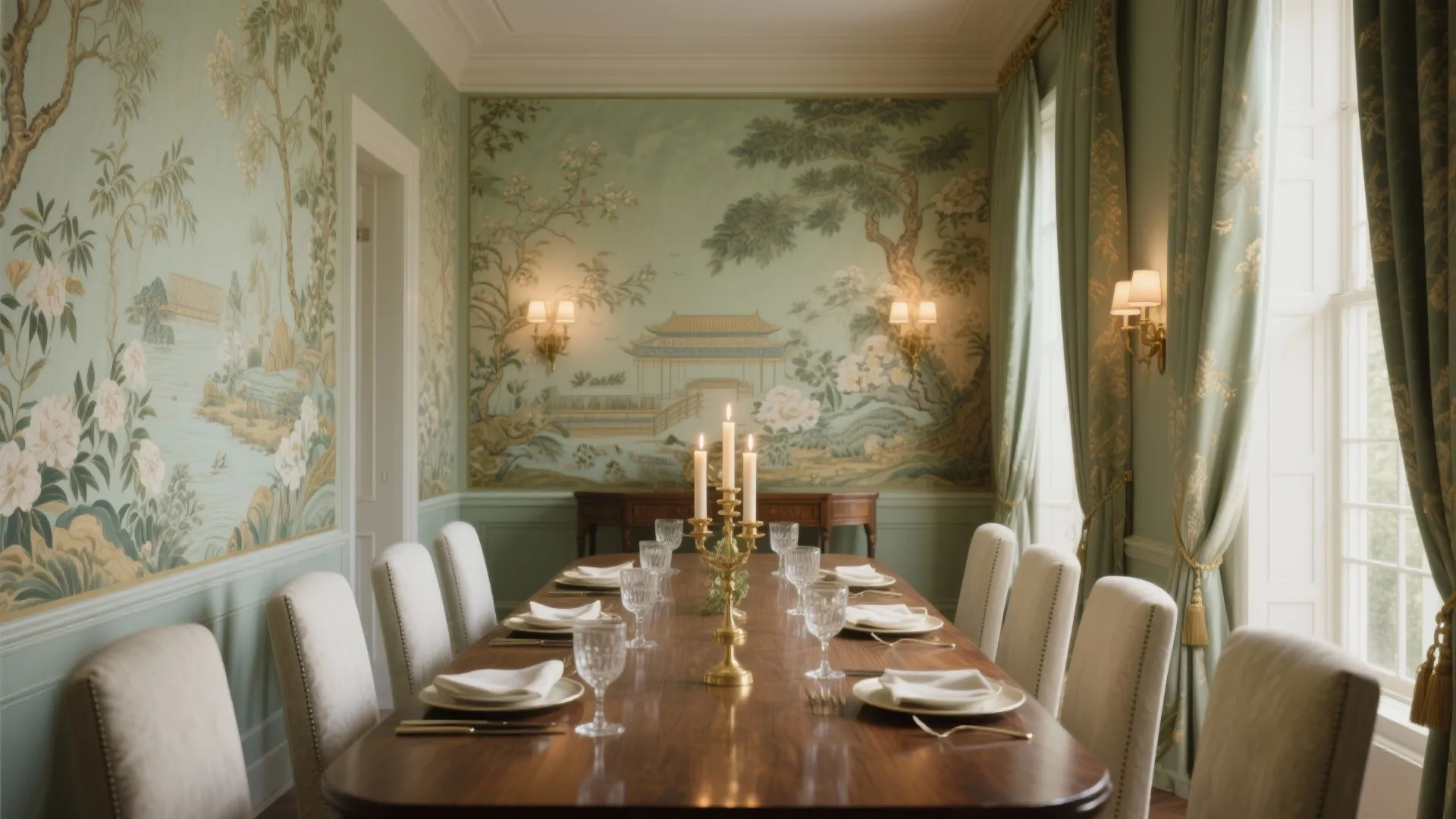 Hand-Painted Chinoiserie and Silk Murals