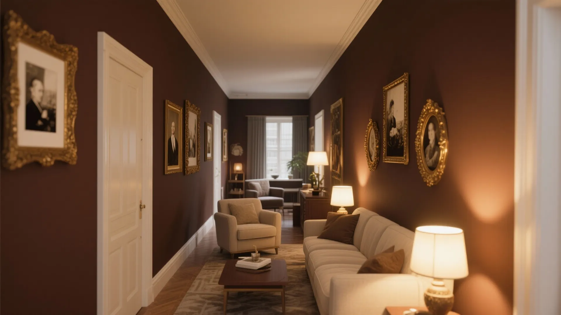 Chocolate Walls with Antique Gold Frames