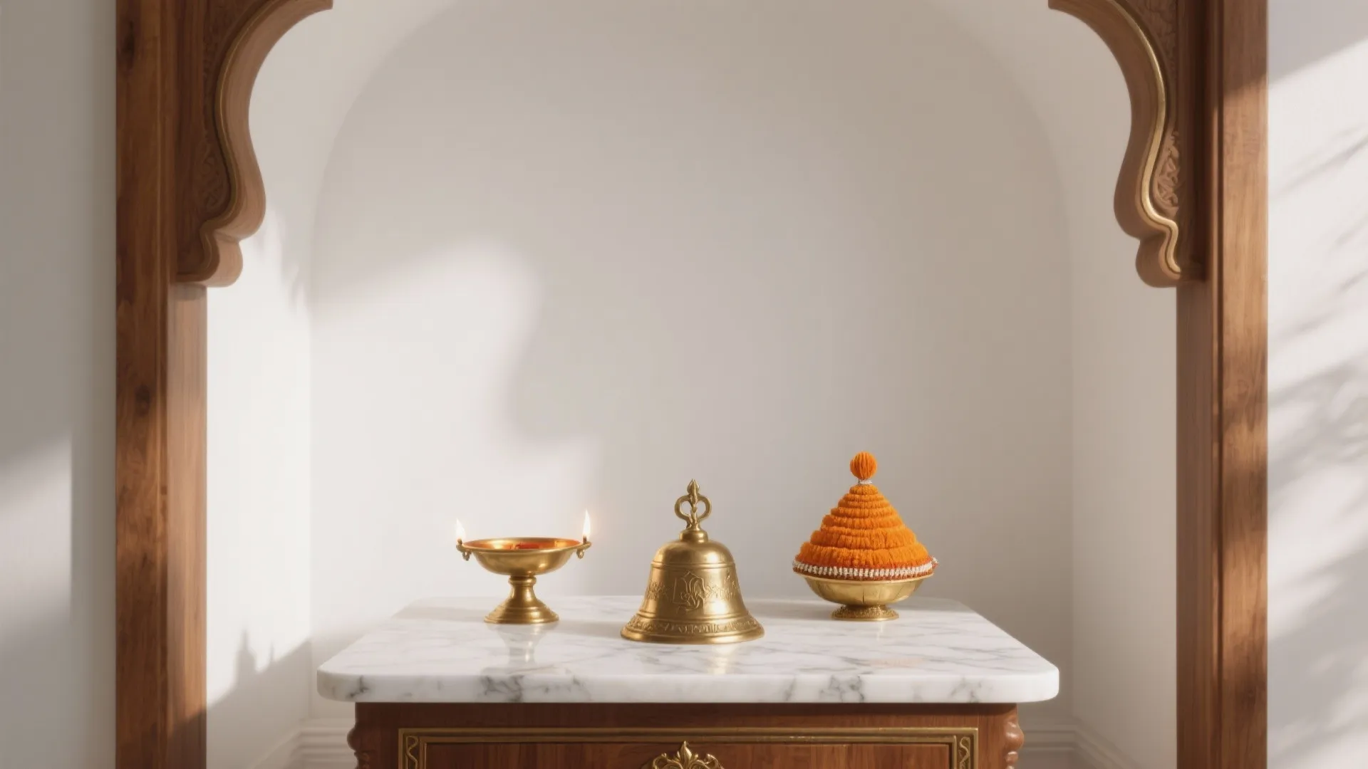 Minimal brass-and-marble altar styling