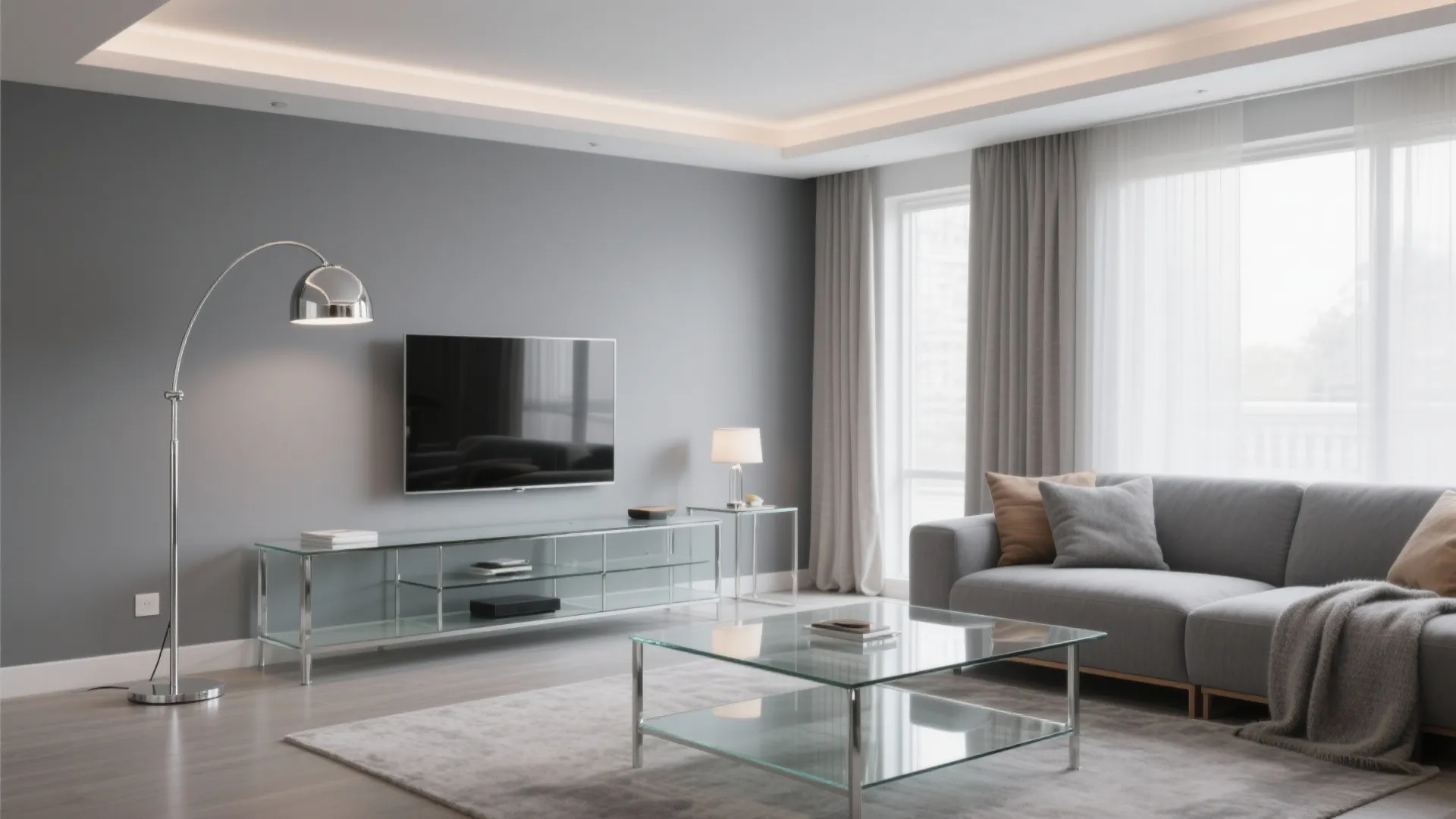 Brighten Gray with Chrome and Glass