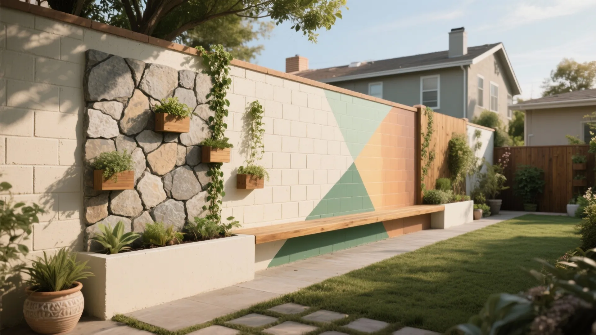 Backyard Painted Cinder Block Wall — 5 Ideas: Creative, practical ways to turn a cinder block wall into a backyard focal point