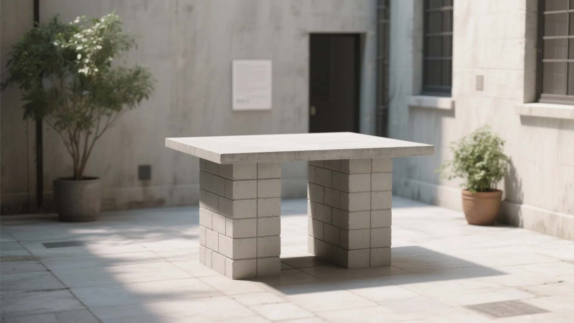 3. Cinder Block and Slab Minimalist Table