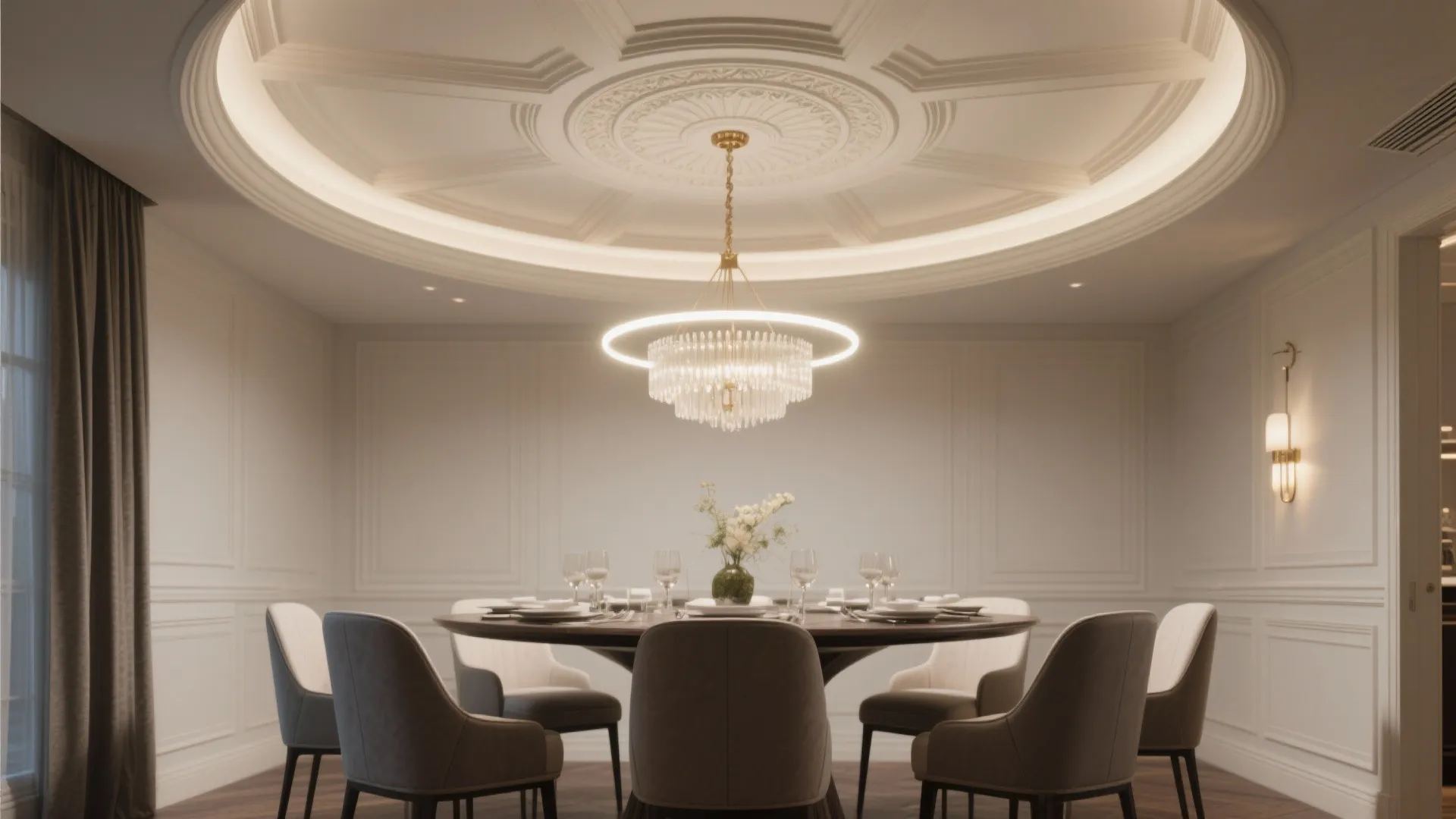 2) Circular Medallion Coffered Center with Fan + Chandelier (Fandelier Option)