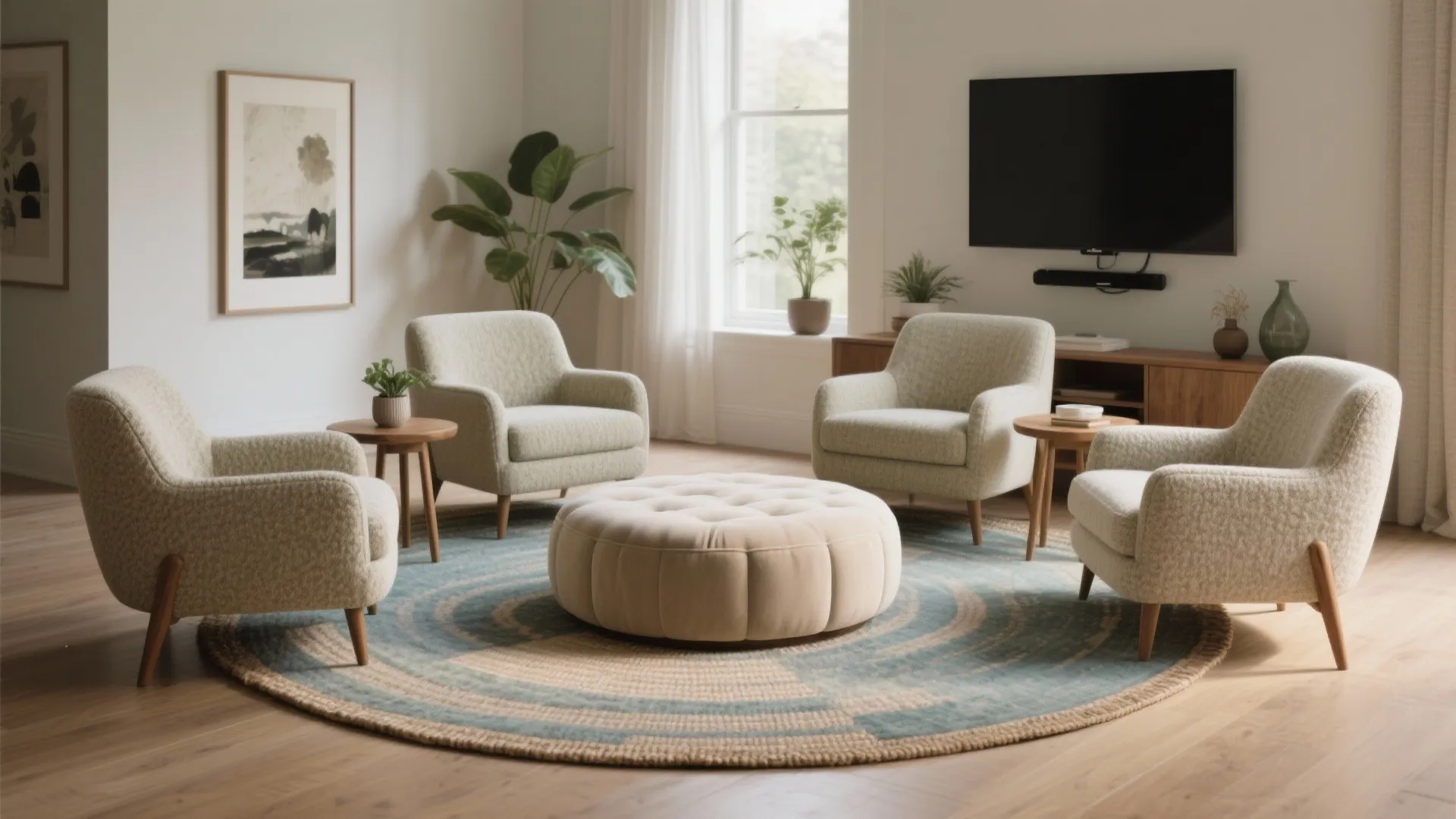 2) The Conversational Circle (No TV Required…Or Hide It)