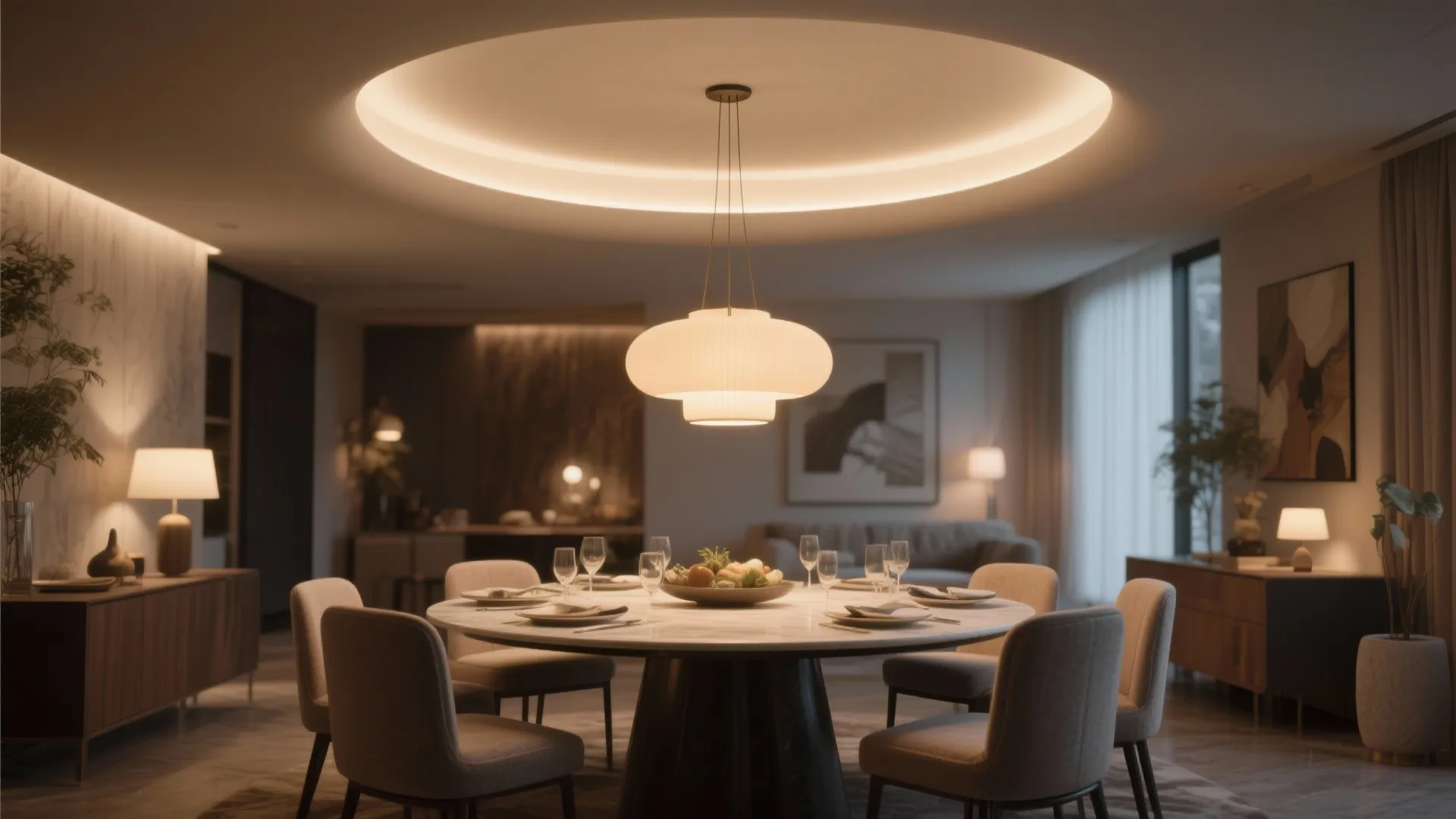Idea 4: Circular Centerpiece Above Dining