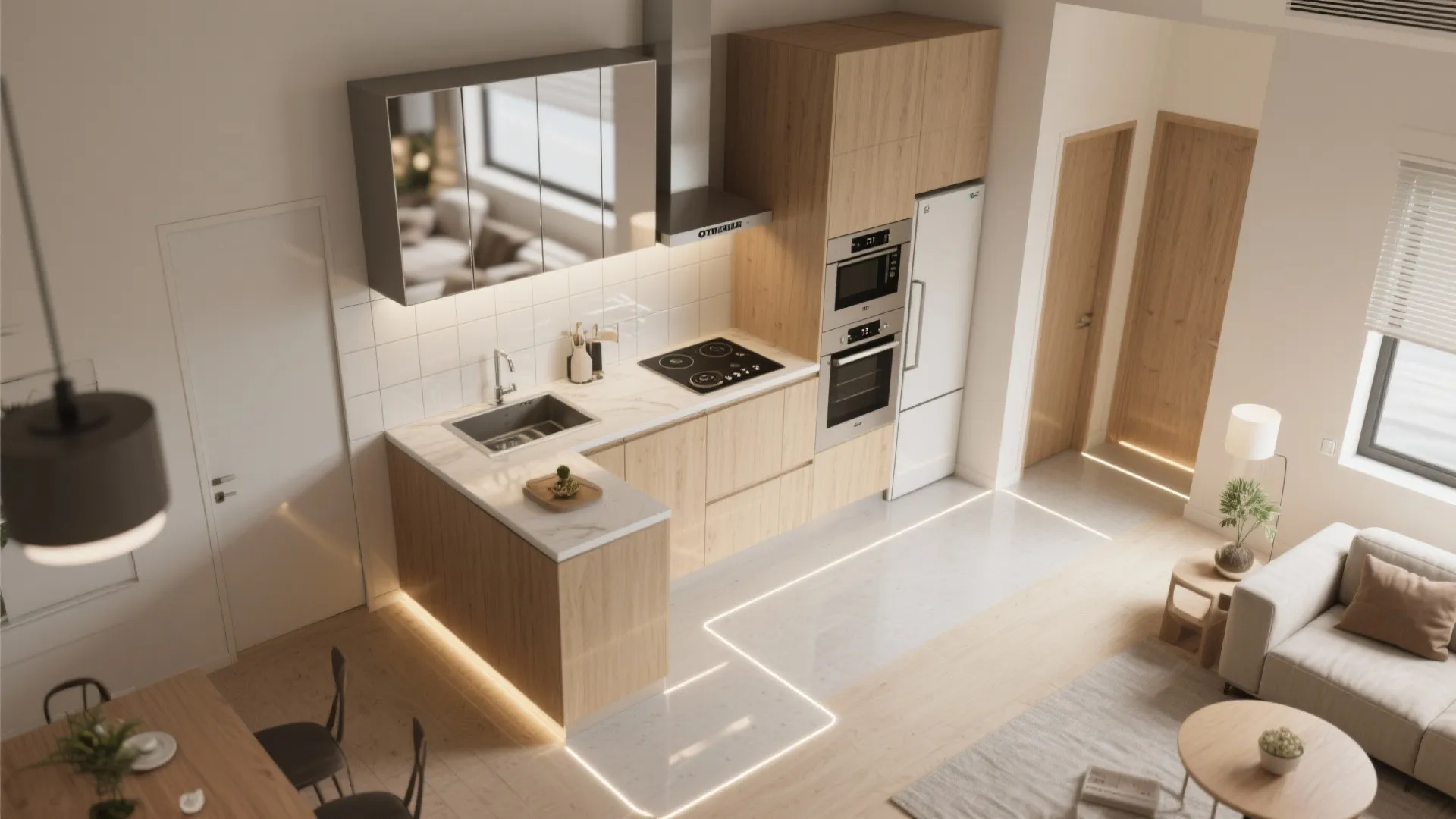 3. Light, reflective surfaces and clear circulation paths