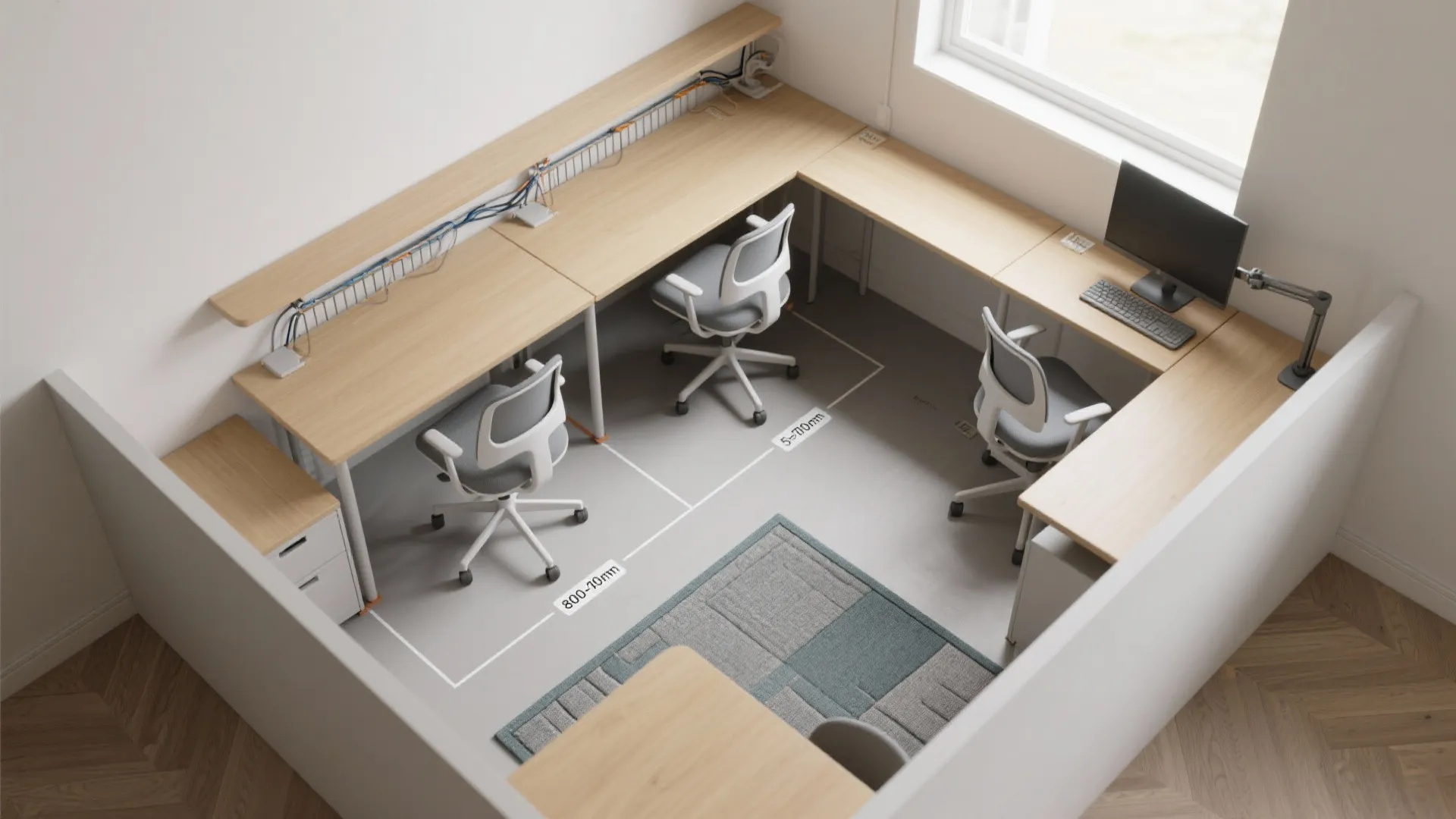 Flexible desk layouts for shared study