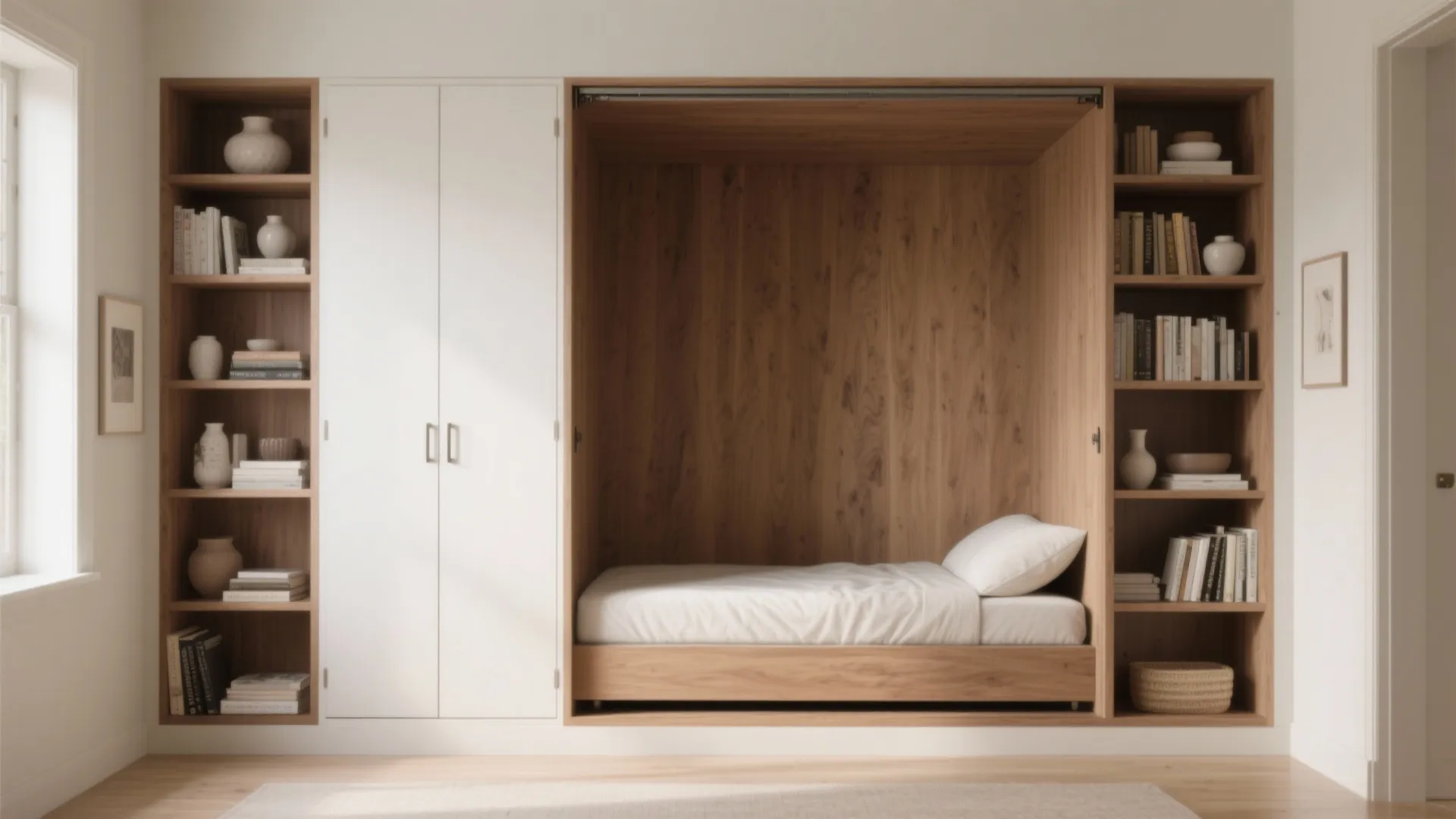 1. Classic Murphy Bed with Built-in Shelving