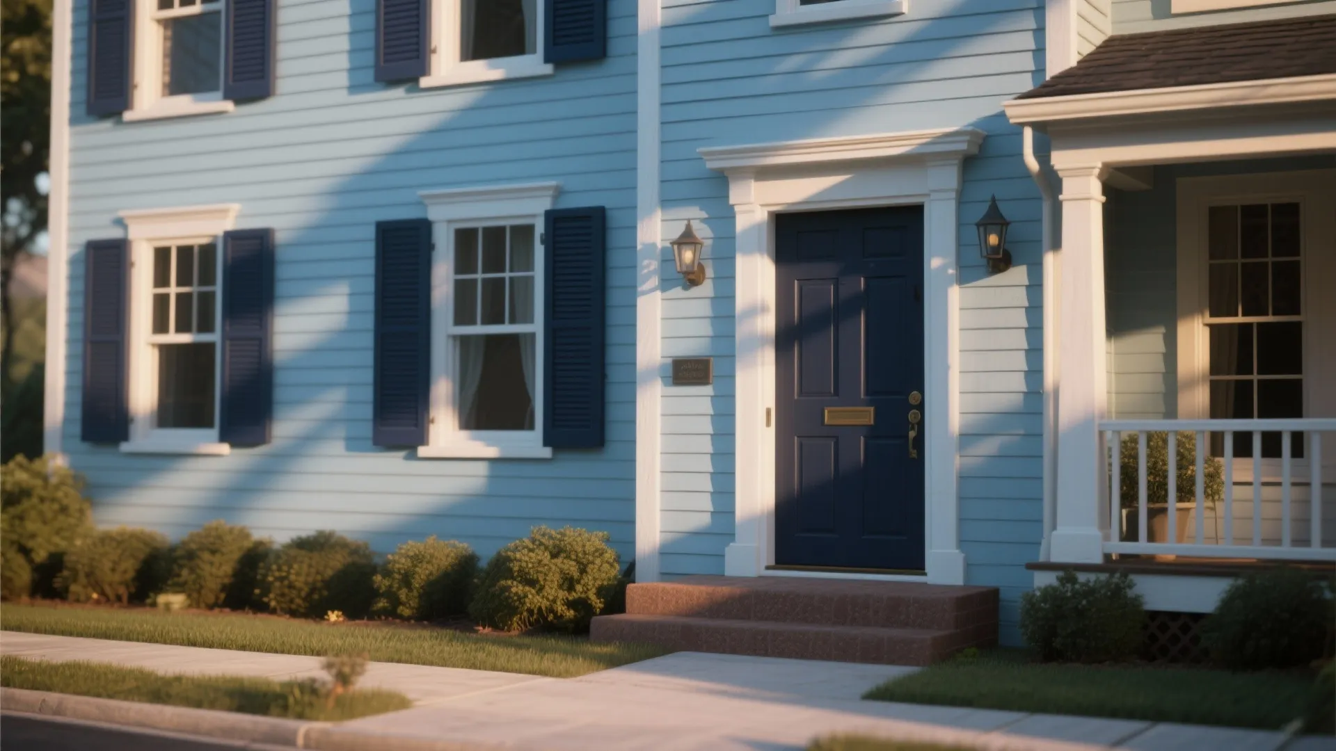 3. Classic with a Twist — blue body, darker shutters