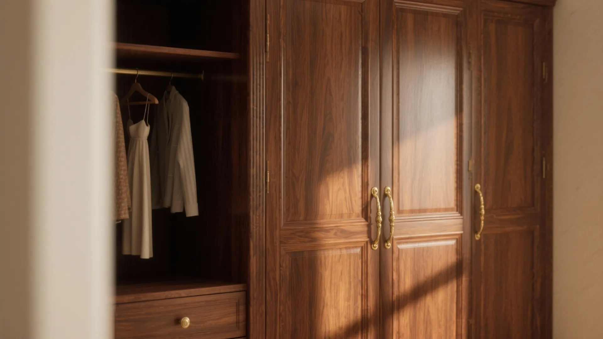 Classic Wooden Wardrobe with Warm Finishes