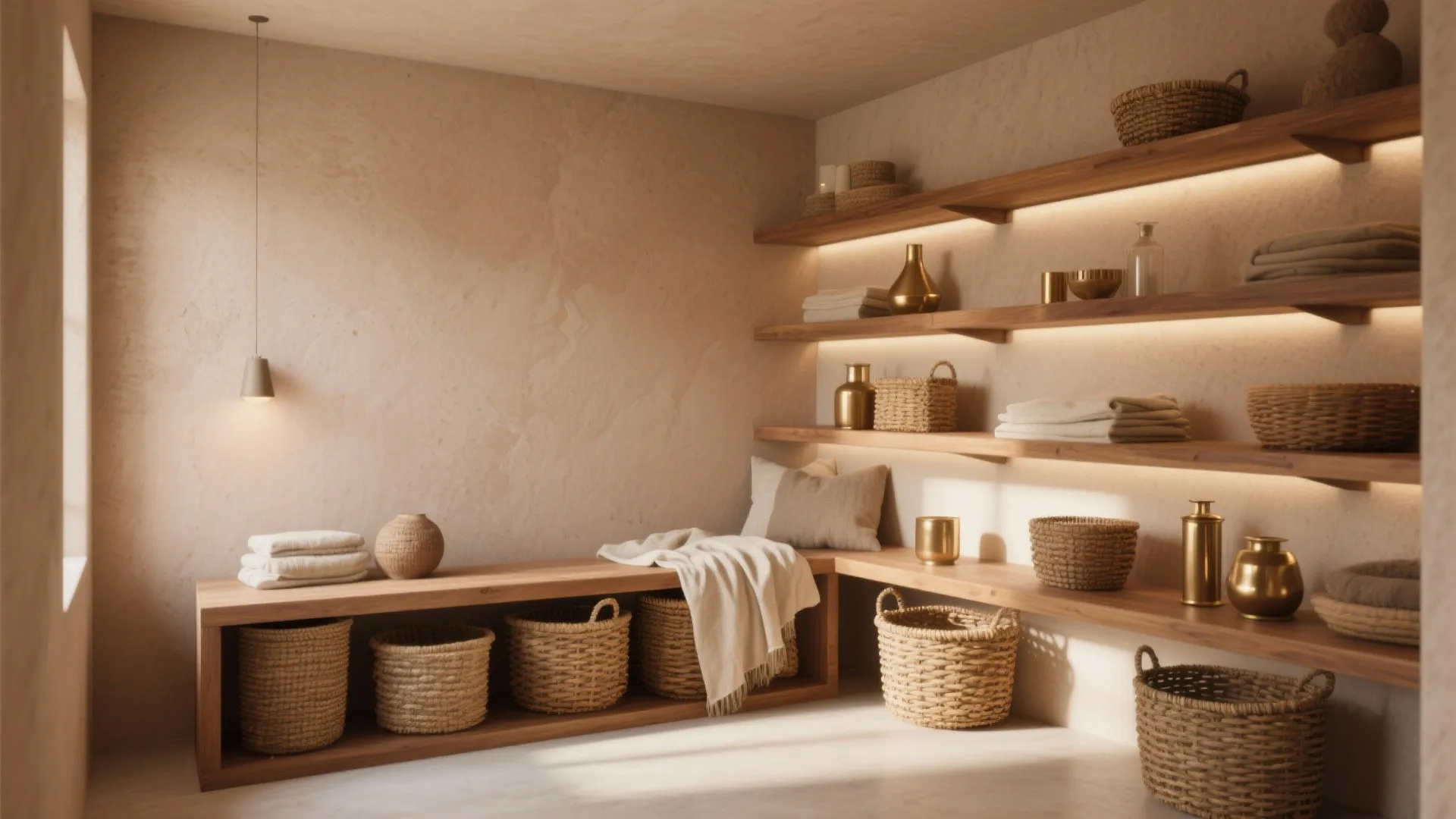 5. Pair clay walls with natural materials for cozy contrast