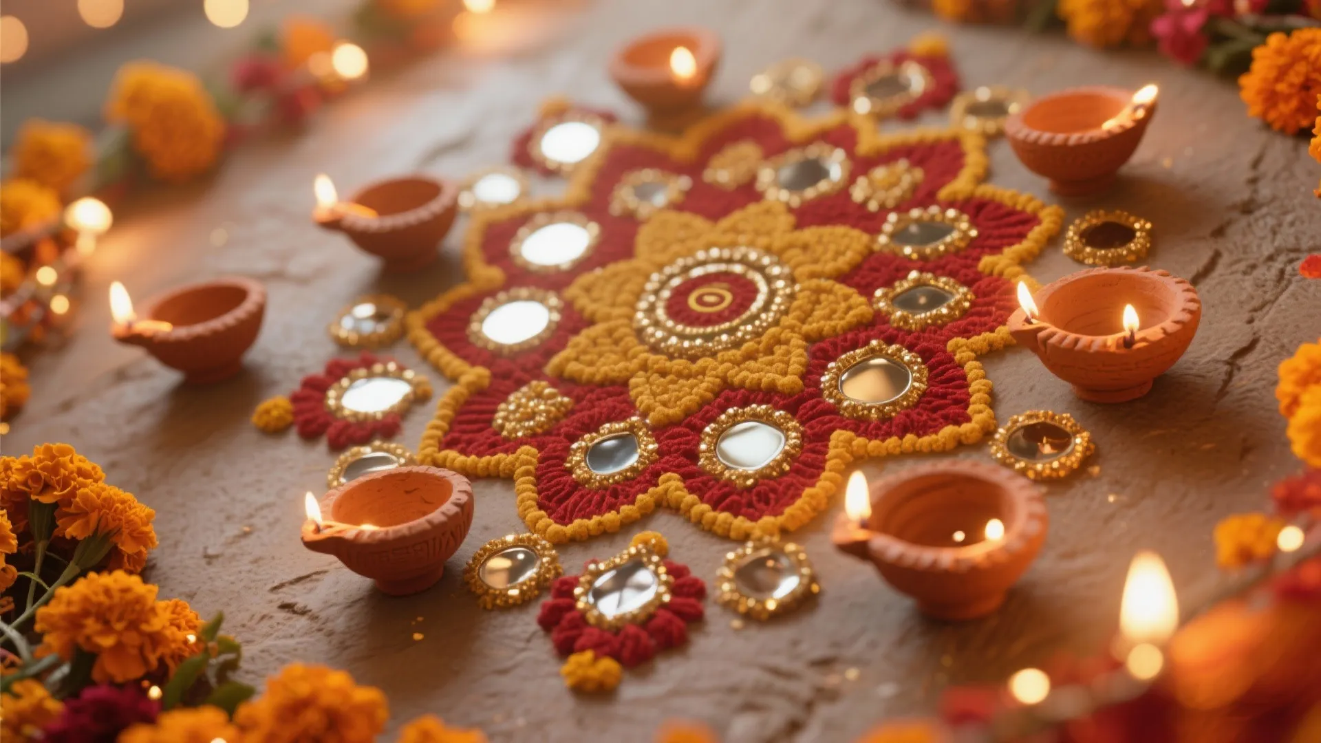 Clay and Mirror Accent Rangoli