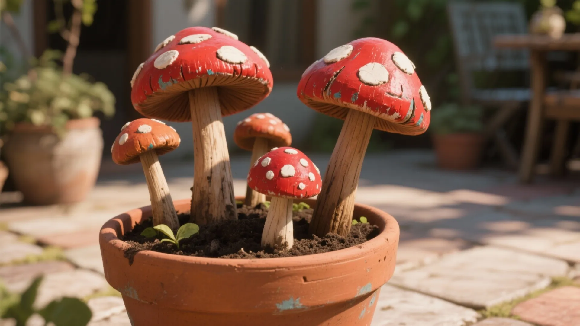 1. Upcycled Clay Pot Toadstools